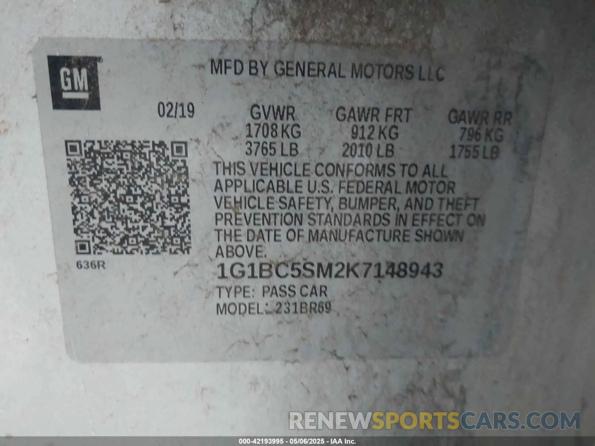 9 Photograph of a damaged car 1G1BC5SM2K7148943 CHEVROLET CRUZE 2019