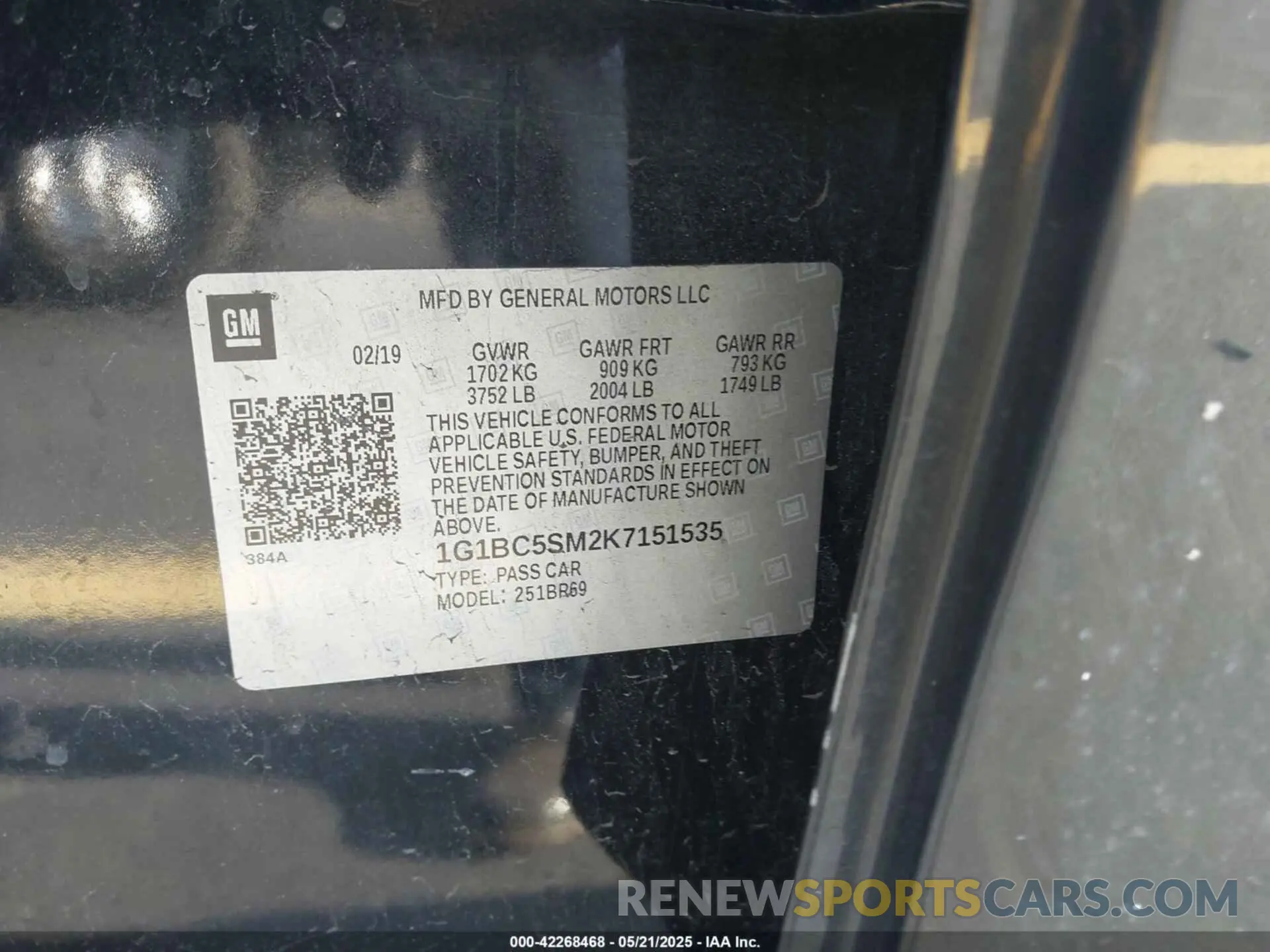 9 Photograph of a damaged car 1G1BC5SM2K7151535 CHEVROLET CRUZE 2019