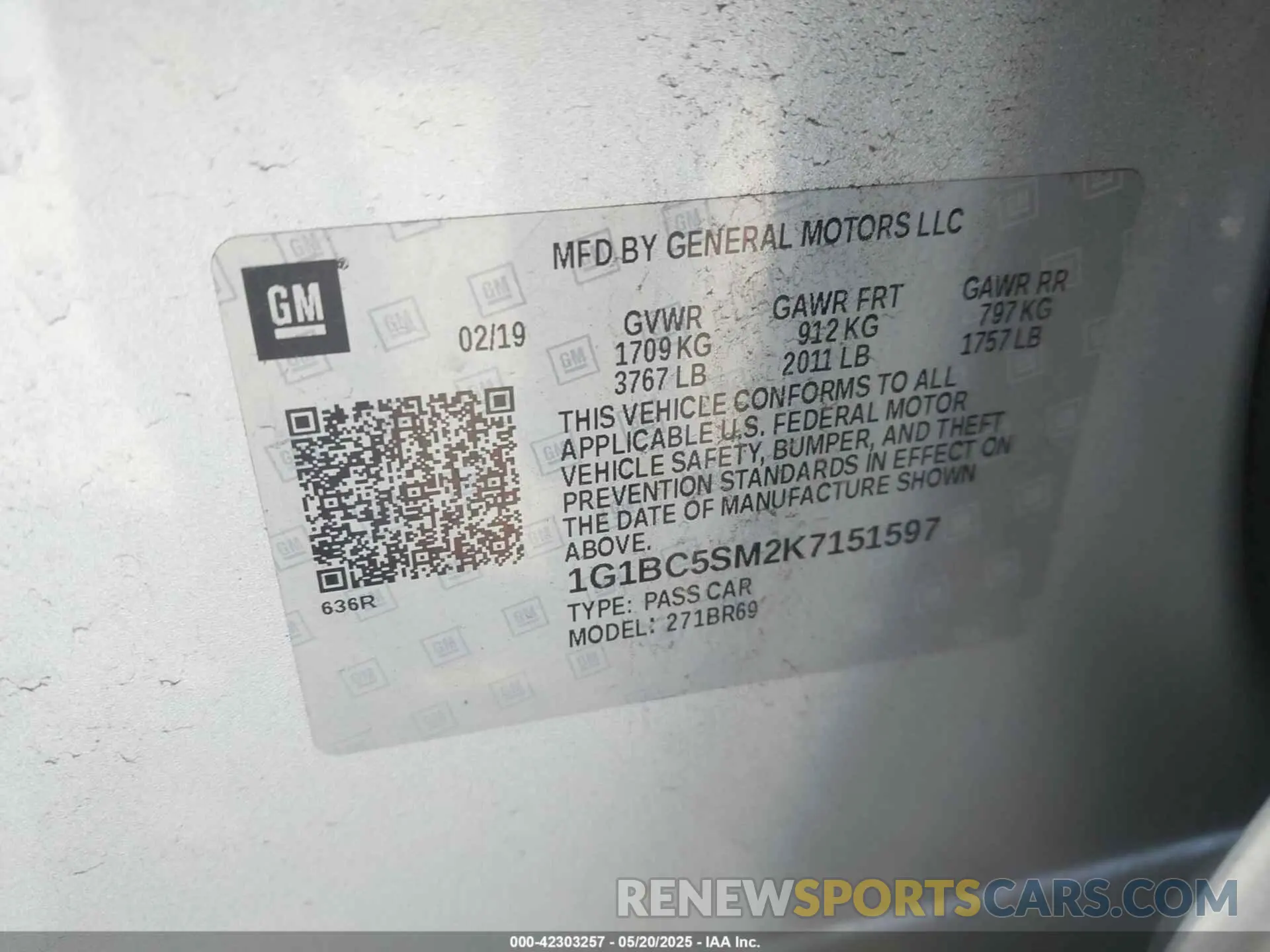 9 Photograph of a damaged car 1G1BC5SM2K7151597 CHEVROLET CRUZE 2019