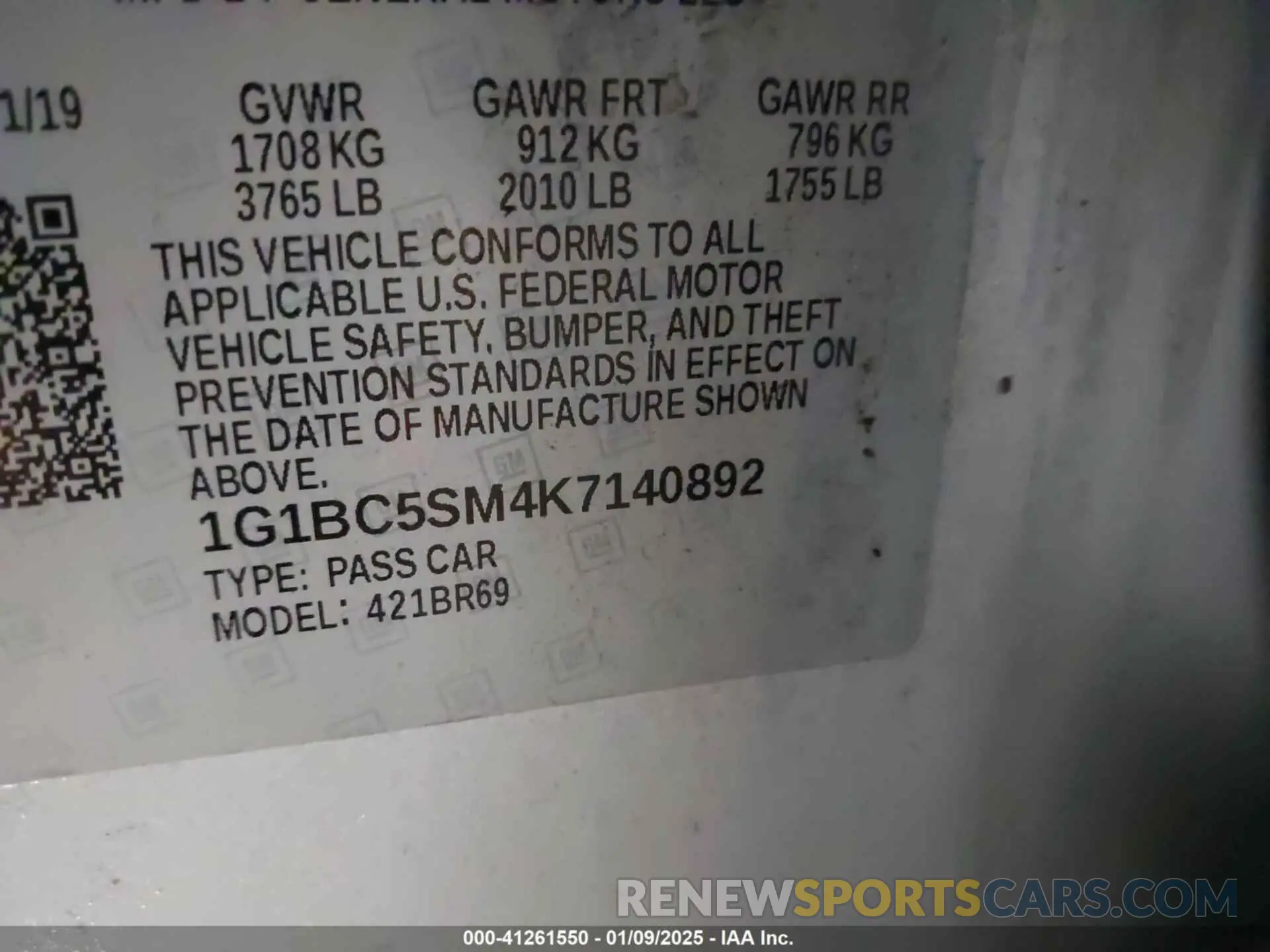 9 Photograph of a damaged car 1G1BC5SM4K7140892 CHEVROLET CRUZE 2019