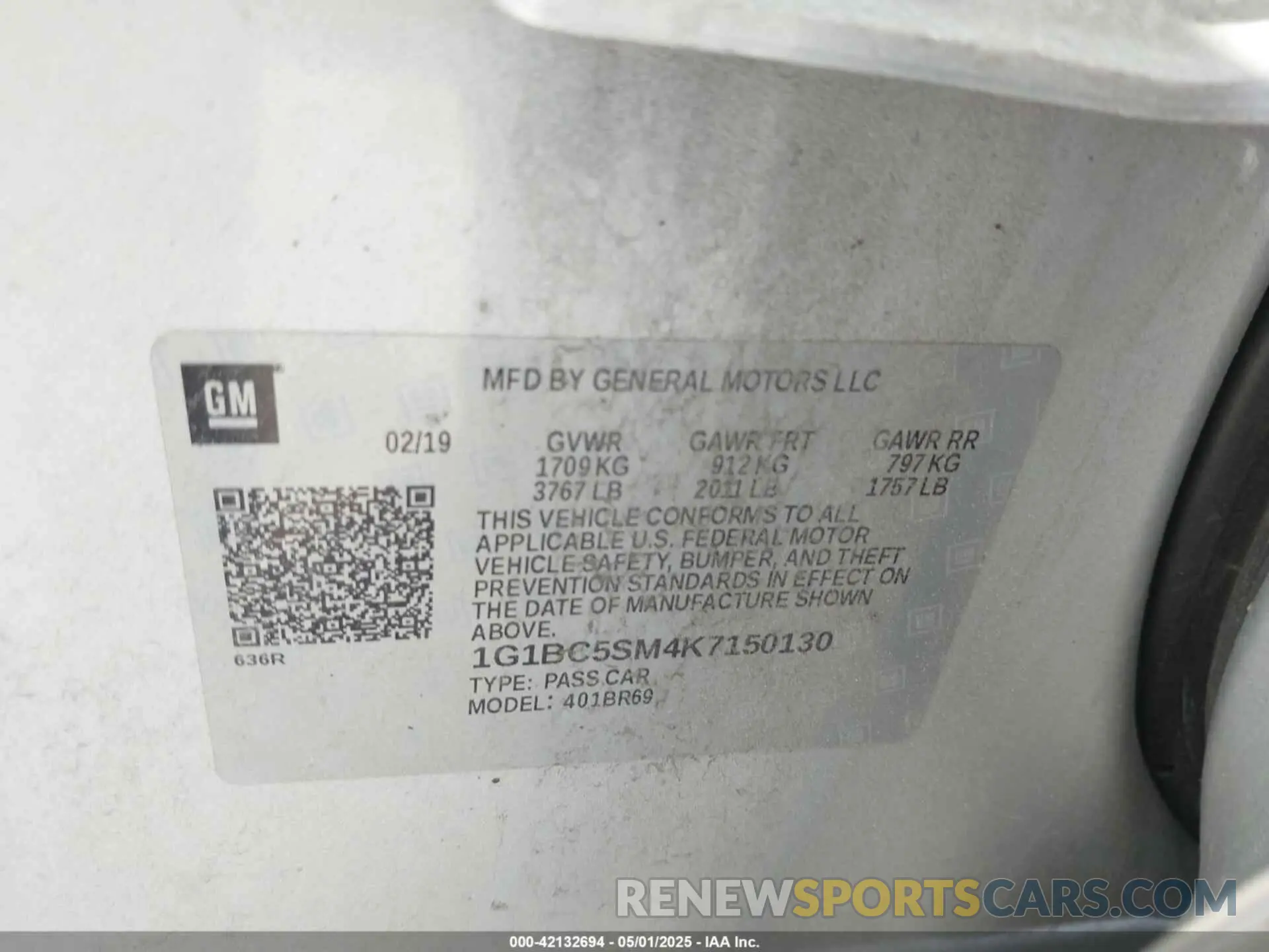 9 Photograph of a damaged car 1G1BC5SM4K7150130 CHEVROLET CRUZE 2019