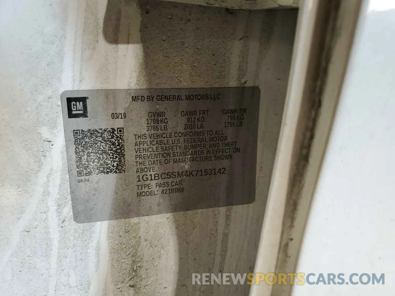 14 Photograph of a damaged car 1G1BC5SM4K7153142 CHEVROLET CRUZE 2019