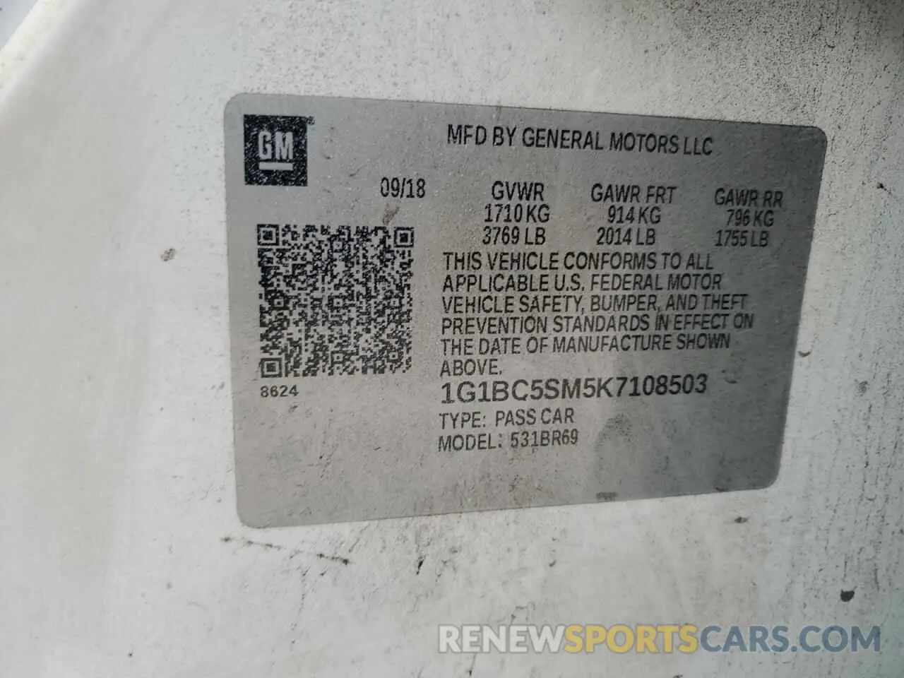 12 Photograph of a damaged car 1G1BC5SM5K7108503 CHEVROLET CRUZE 2019