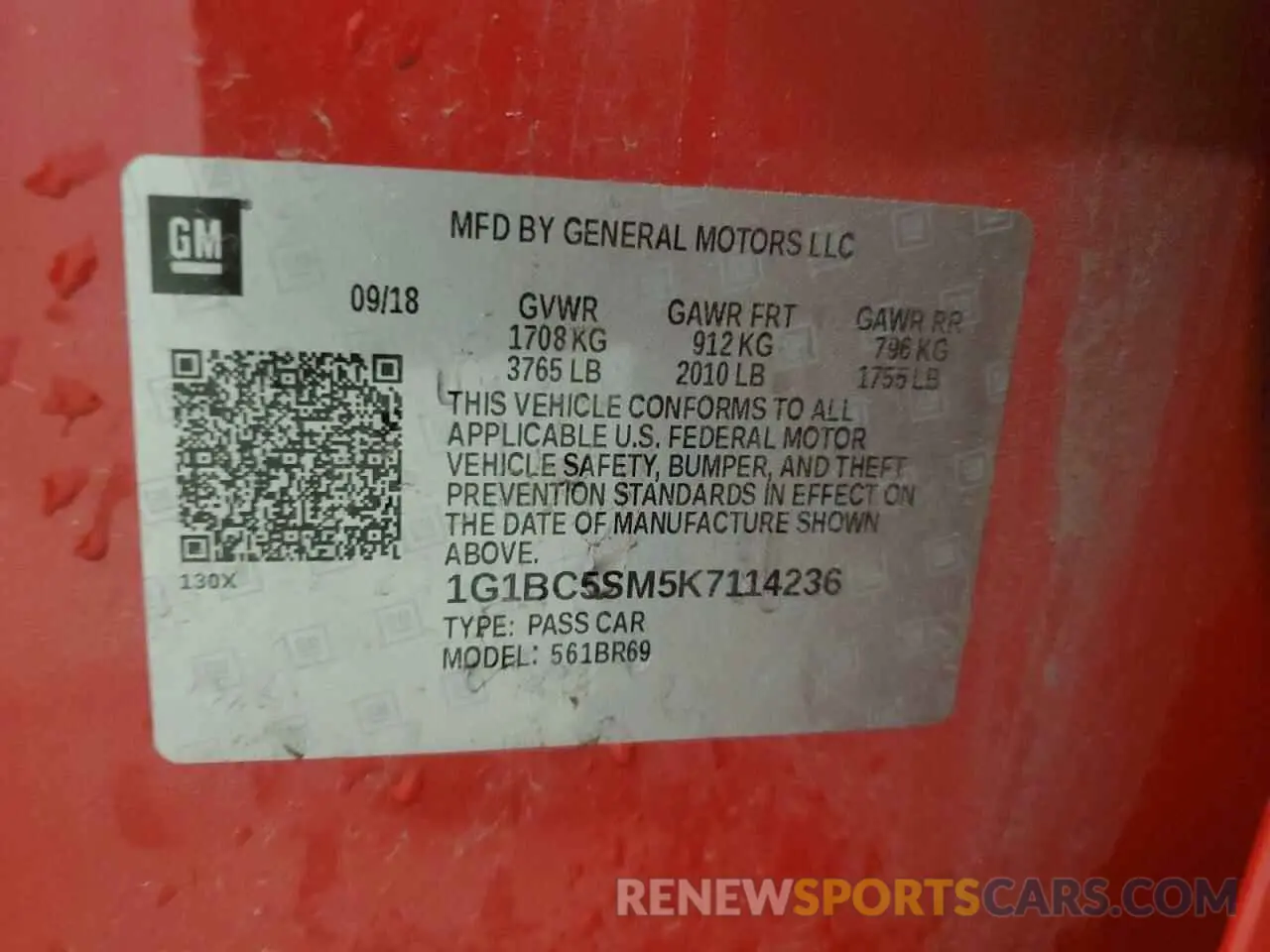 13 Photograph of a damaged car 1G1BC5SM5K7114236 CHEVROLET CRUZE 2019