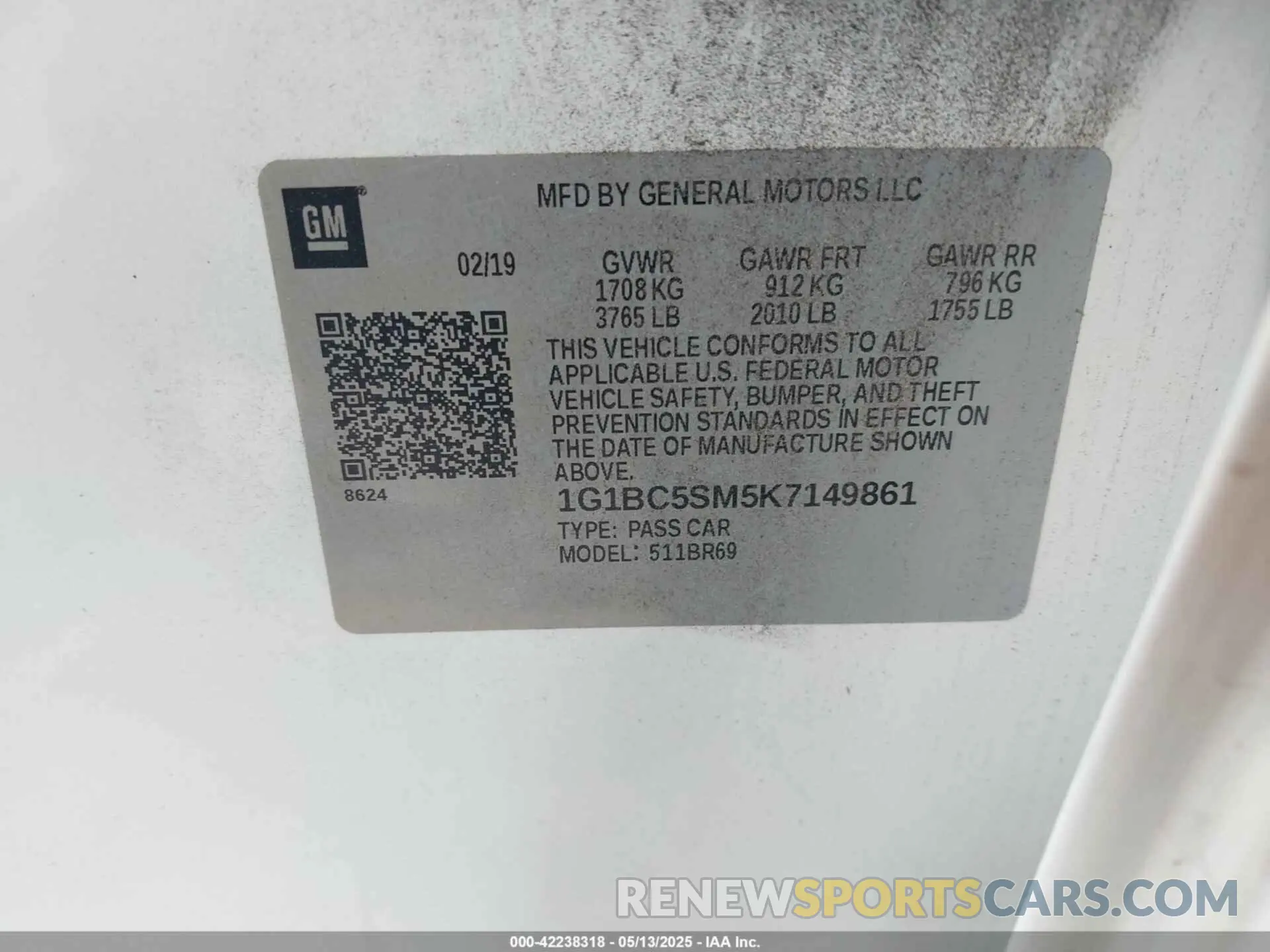 9 Photograph of a damaged car 1G1BC5SM5K7149861 CHEVROLET CRUZE 2019