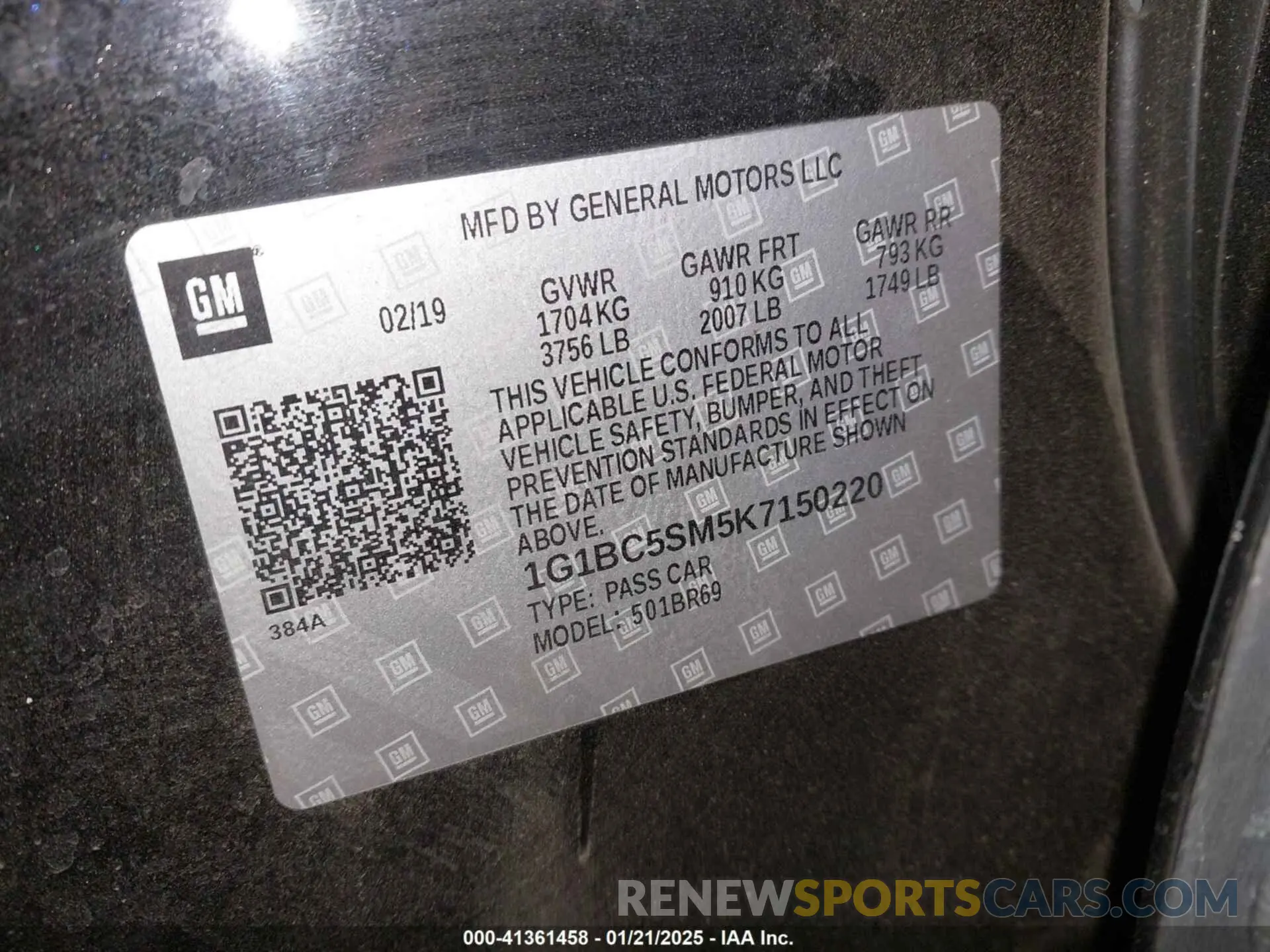9 Photograph of a damaged car 1G1BC5SM5K7150220 CHEVROLET CRUZE 2019