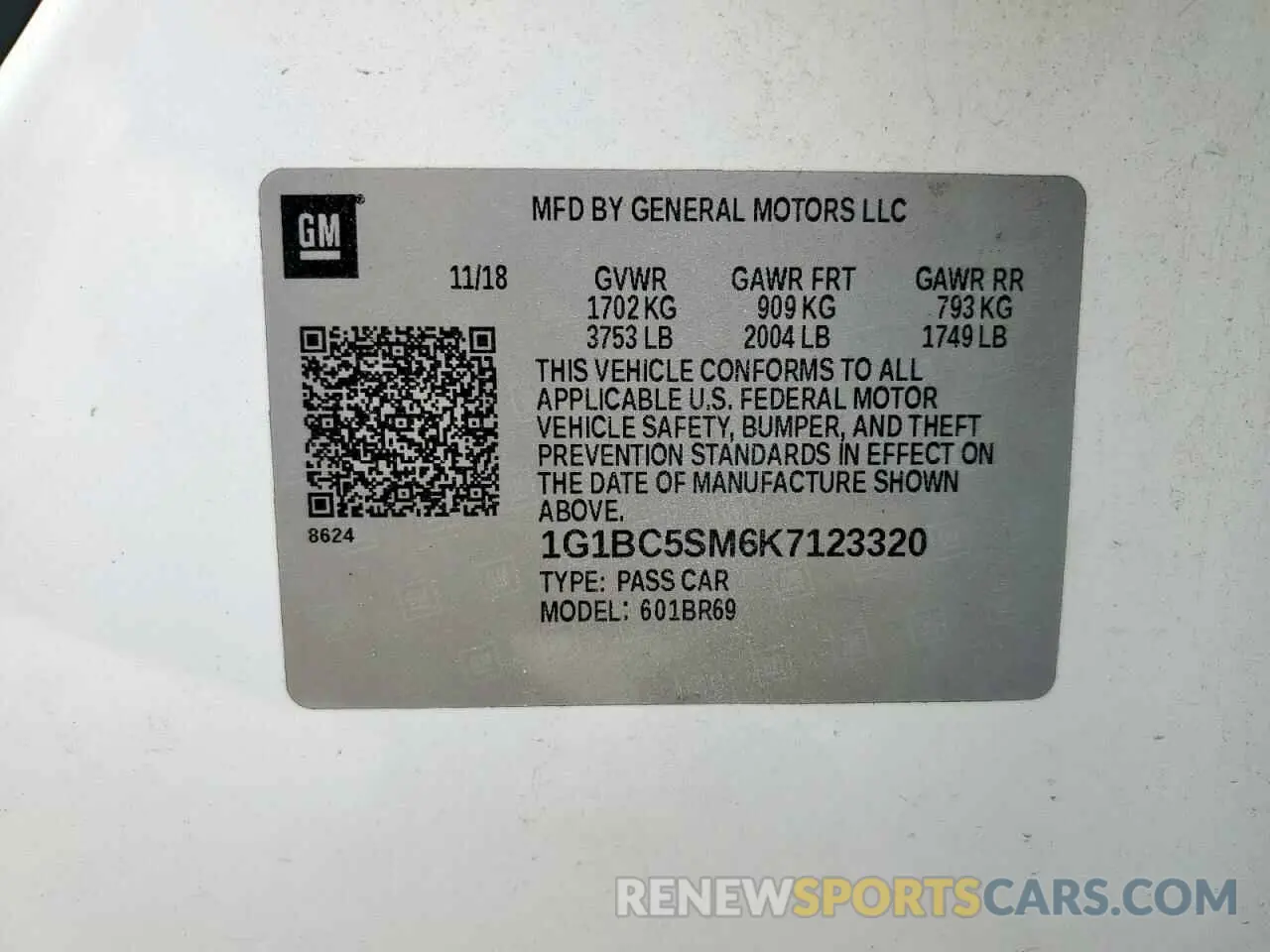 13 Photograph of a damaged car 1G1BC5SM6K7123320 CHEVROLET CRUZE 2019