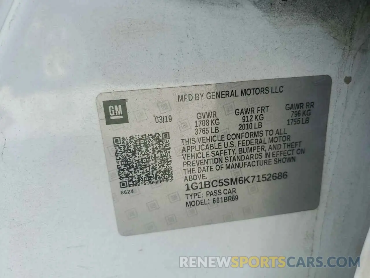 12 Photograph of a damaged car 1G1BC5SM6K7152686 CHEVROLET CRUZE 2019