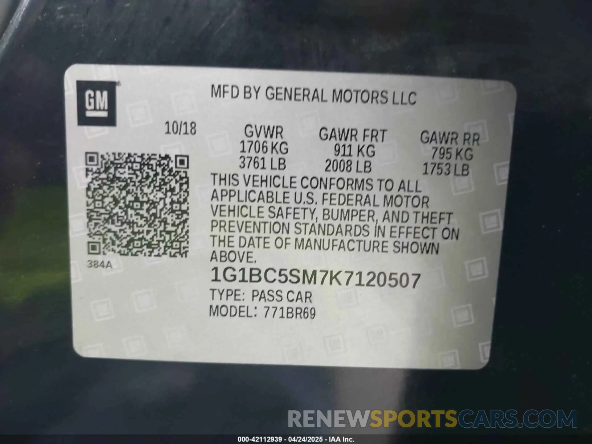 9 Photograph of a damaged car 1G1BC5SM7K7120507 CHEVROLET CRUZE 2019