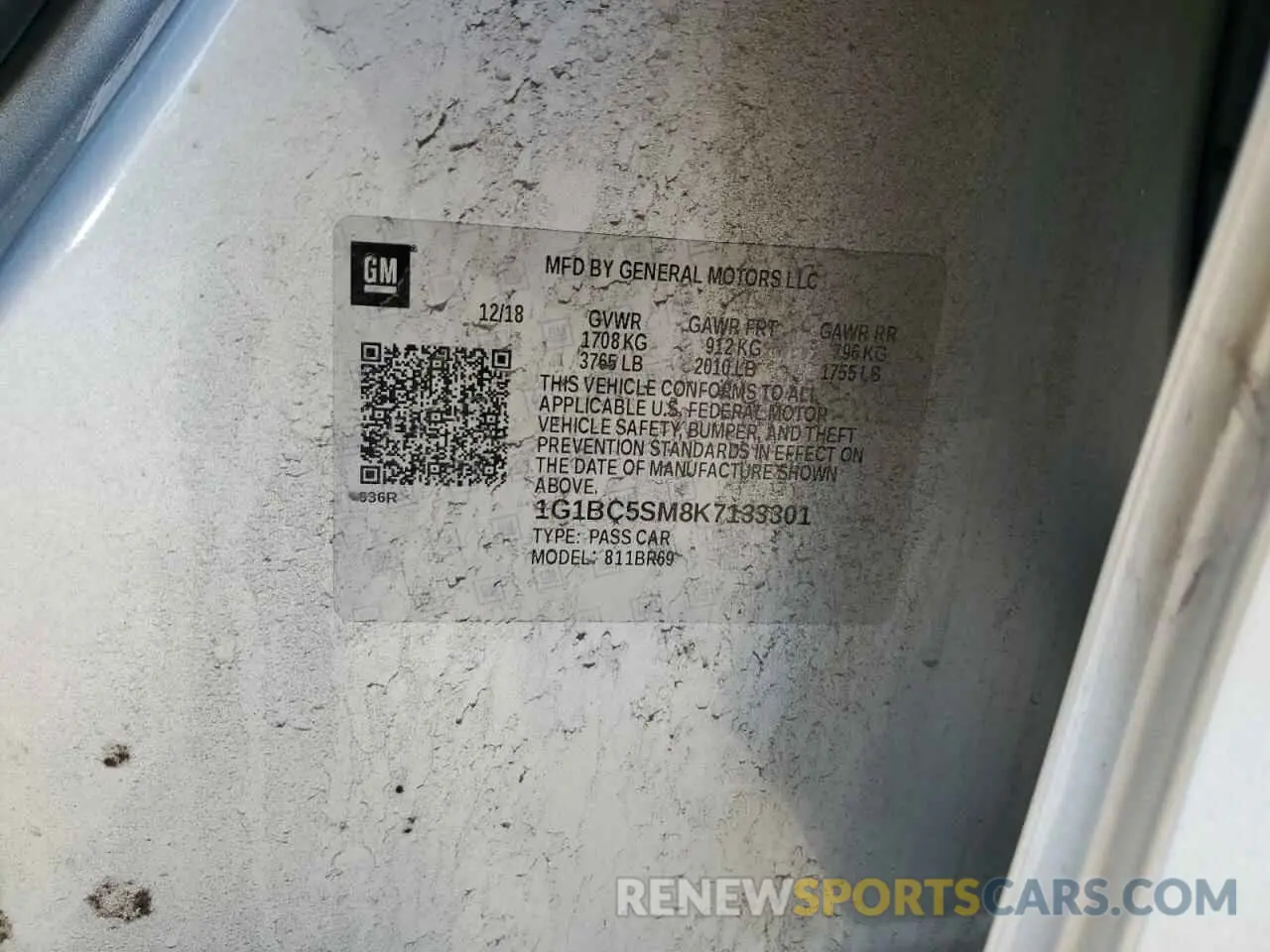 12 Photograph of a damaged car 1G1BC5SM8K7133301 CHEVROLET CRUZE 2019