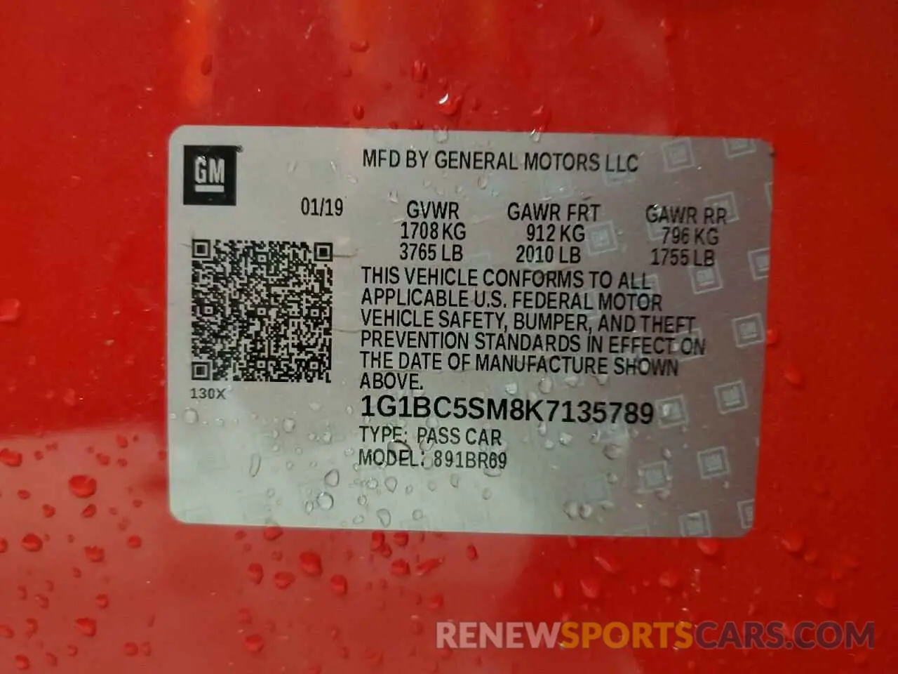 12 Photograph of a damaged car 1G1BC5SM8K7135789 CHEVROLET CRUZE 2019
