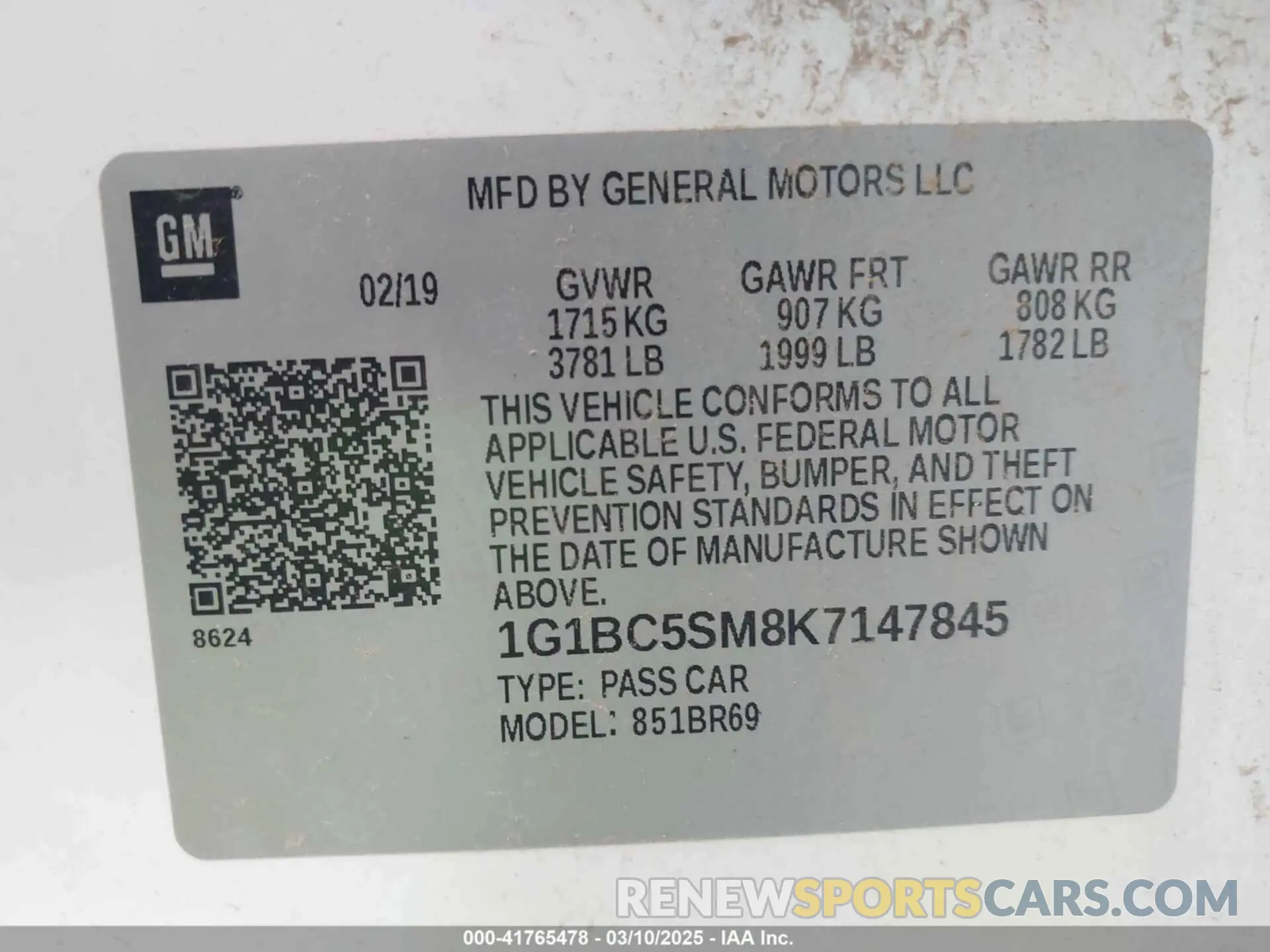 9 Photograph of a damaged car 1G1BC5SM8K7147845 CHEVROLET CRUZE 2019