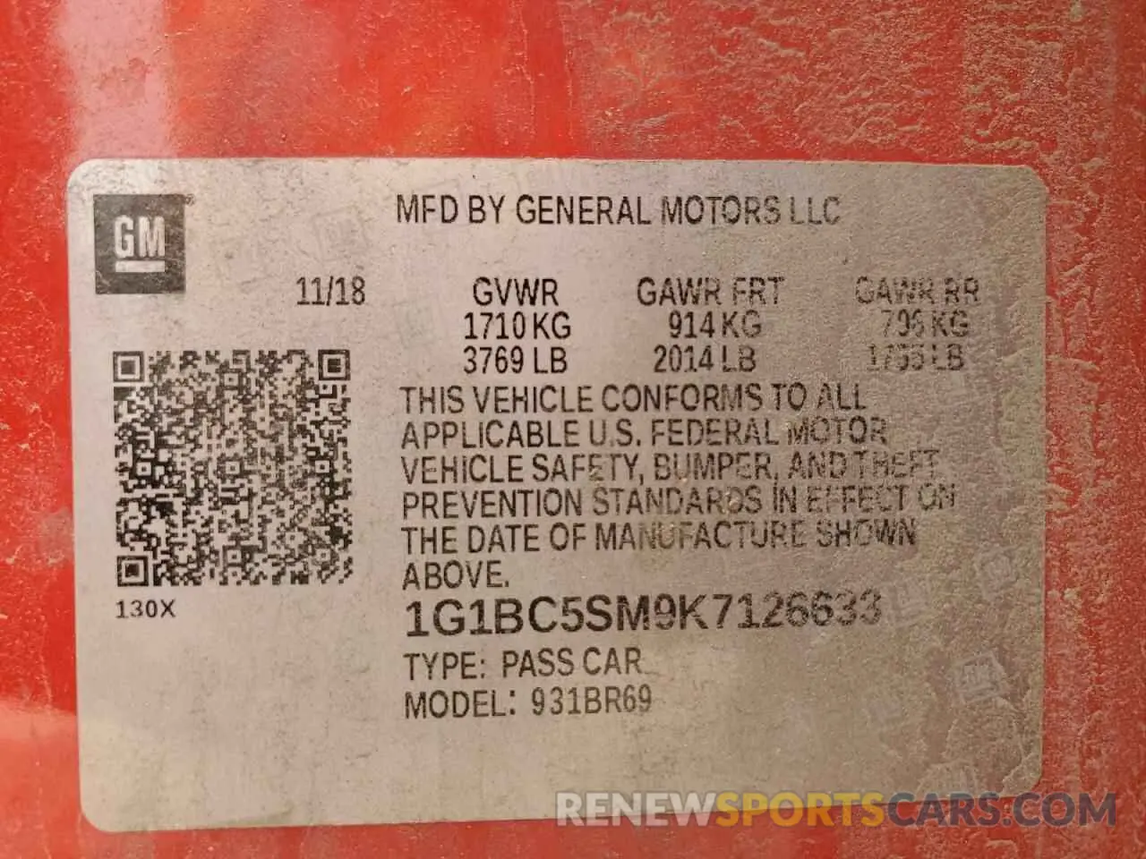 12 Photograph of a damaged car 1G1BC5SM9K7126633 CHEVROLET CRUZE 2019