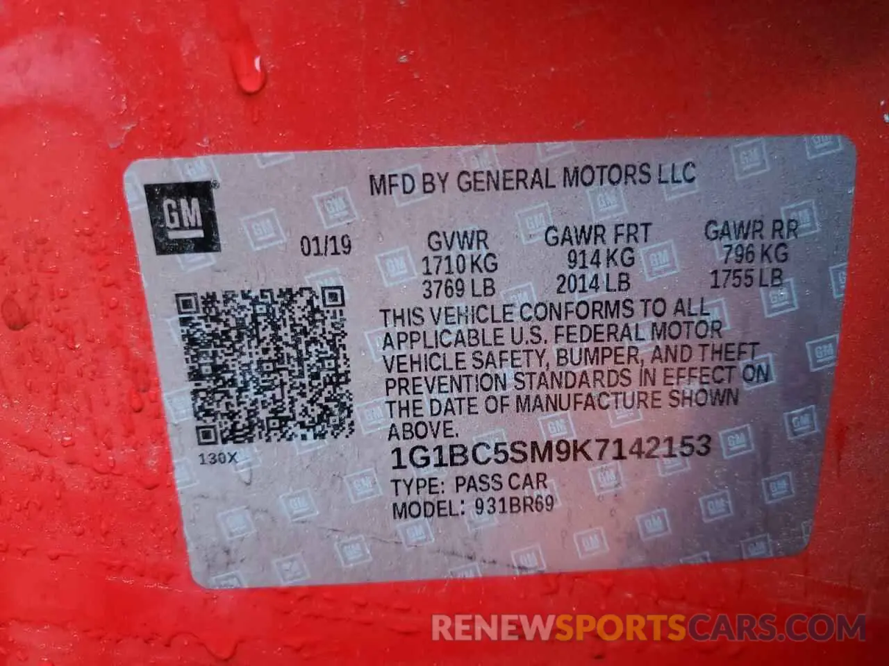 12 Photograph of a damaged car 1G1BC5SM9K7142153 CHEVROLET CRUZE 2019
