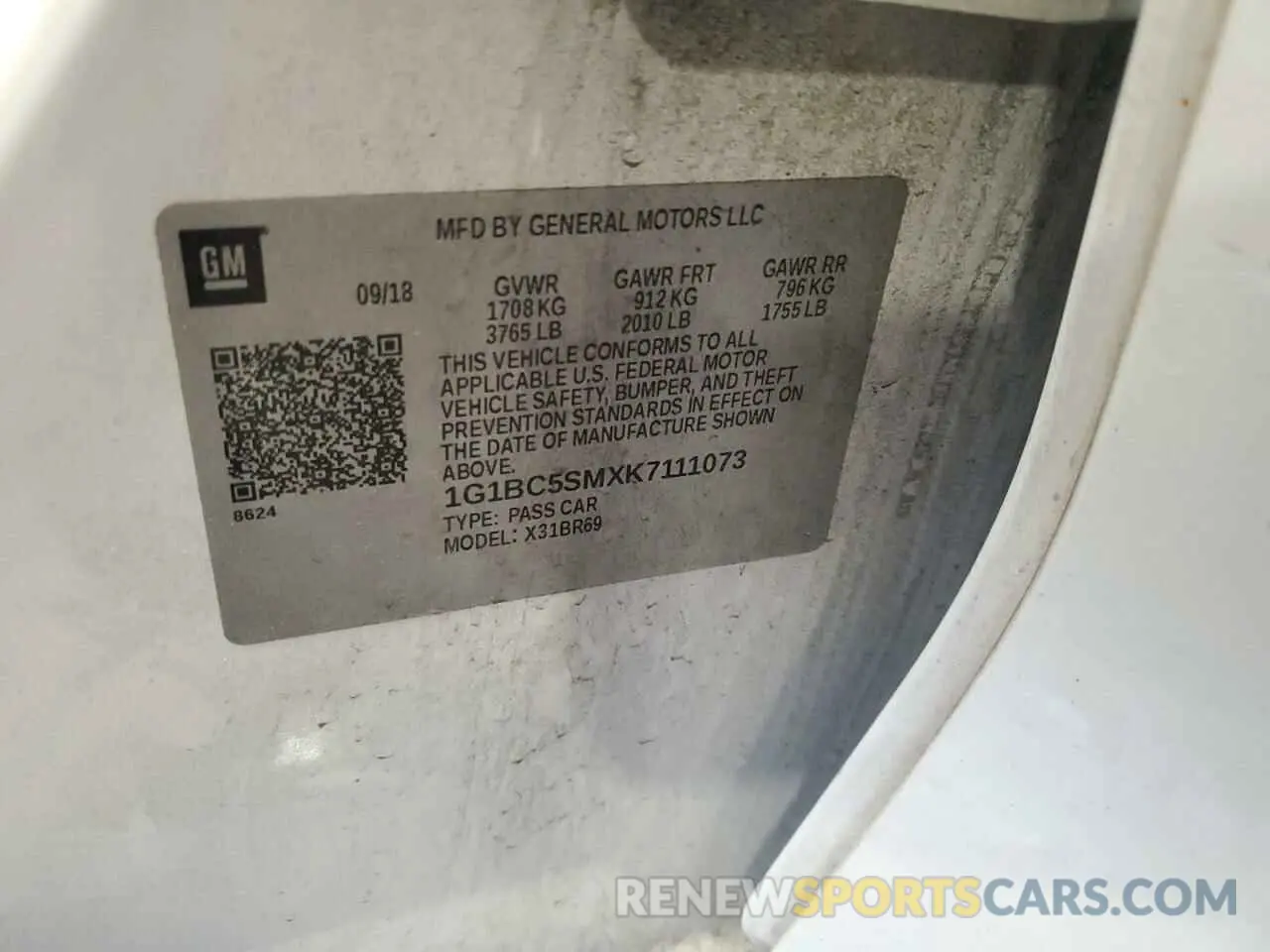 12 Photograph of a damaged car 1G1BC5SMXK7111073 CHEVROLET CRUZE 2019