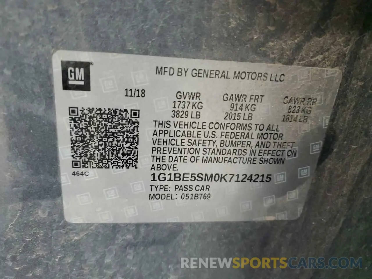 12 Photograph of a damaged car 1G1BE5SM0K7124215 CHEVROLET CRUZE 2019
