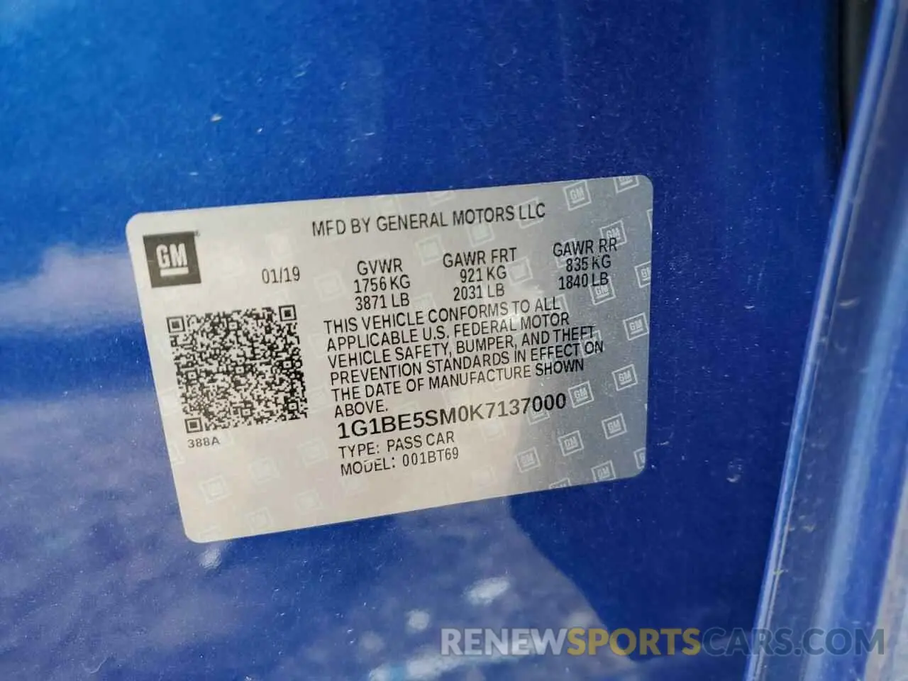 12 Photograph of a damaged car 1G1BE5SM0K7137000 CHEVROLET CRUZE 2019