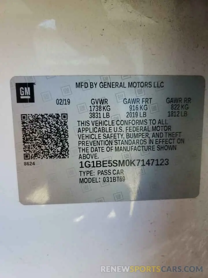 13 Photograph of a damaged car 1G1BE5SM0K7147123 CHEVROLET CRUZE 2019