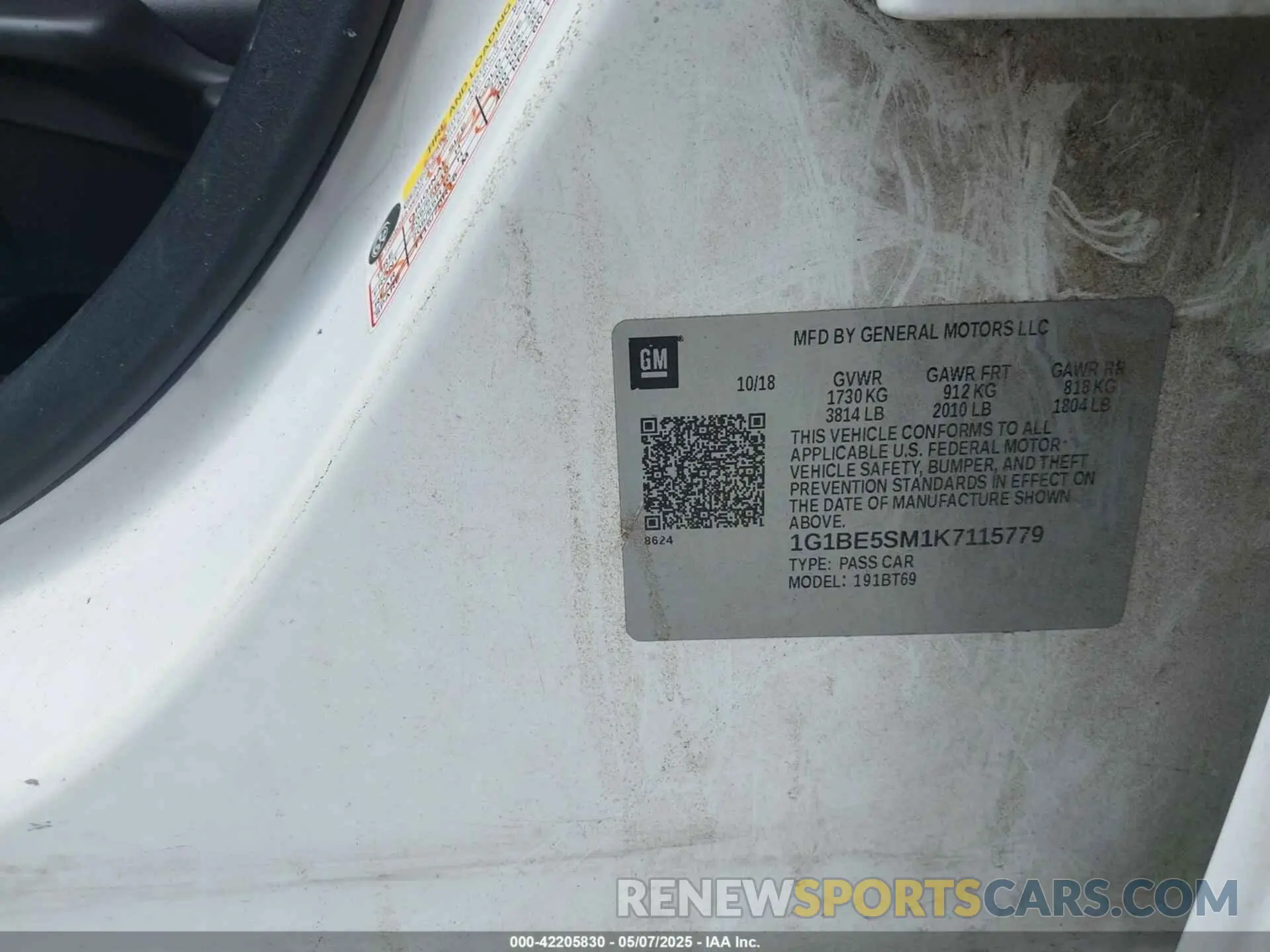 9 Photograph of a damaged car 1G1BE5SM1K7115779 CHEVROLET CRUZE 2019