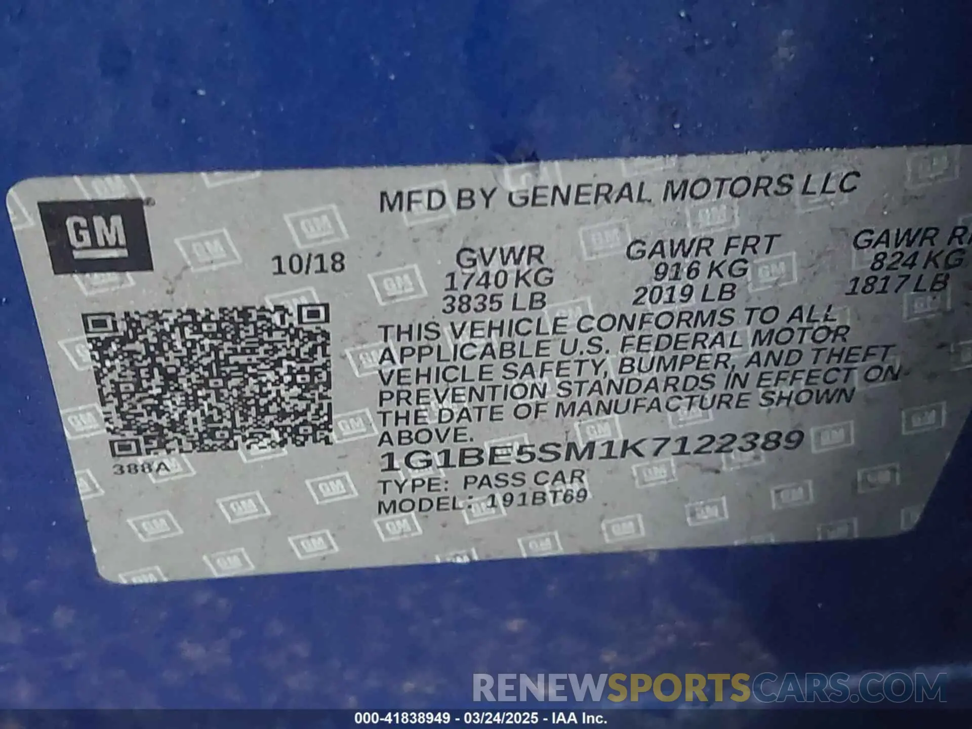 9 Photograph of a damaged car 1G1BE5SM1K7122389 CHEVROLET CRUZE 2019