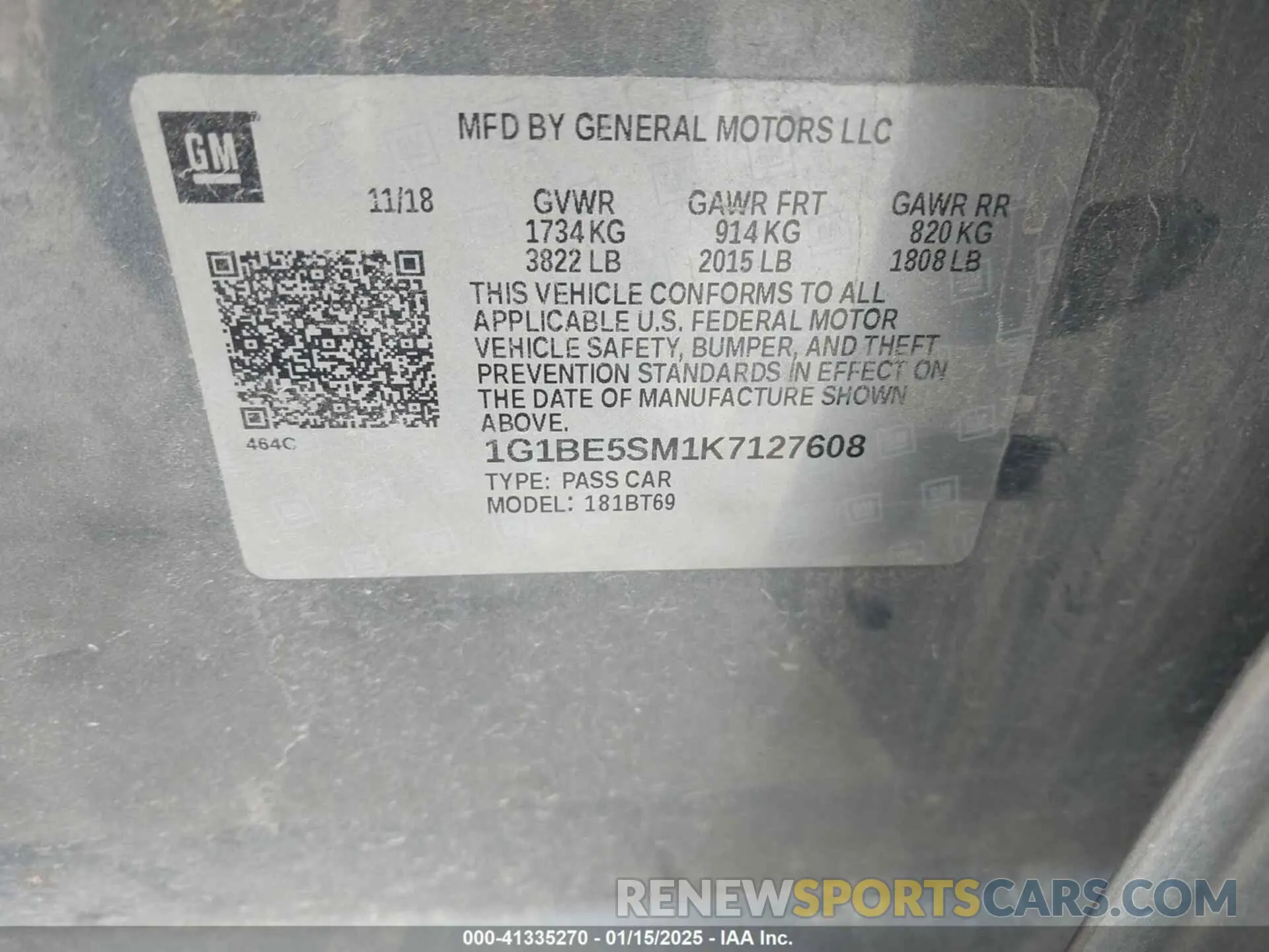 9 Photograph of a damaged car 1G1BE5SM1K7127608 CHEVROLET CRUZE 2019