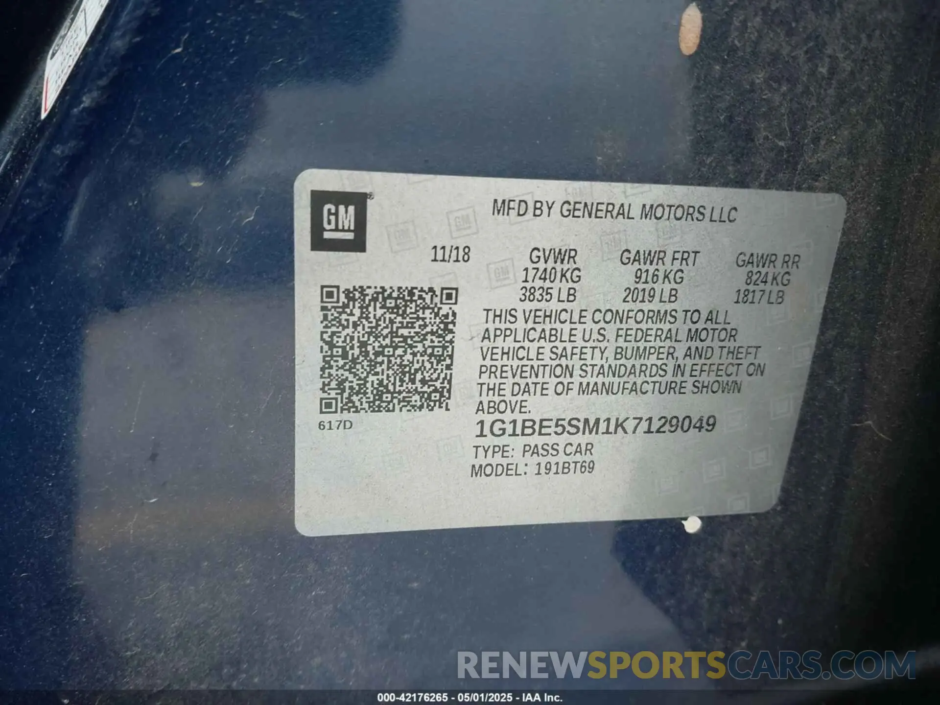 9 Photograph of a damaged car 1G1BE5SM1K7129049 CHEVROLET CRUZE 2019