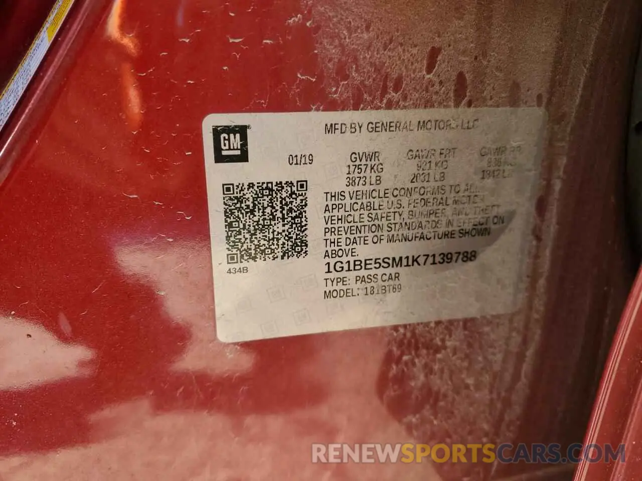 14 Photograph of a damaged car 1G1BE5SM1K7139788 CHEVROLET CRUZE 2019