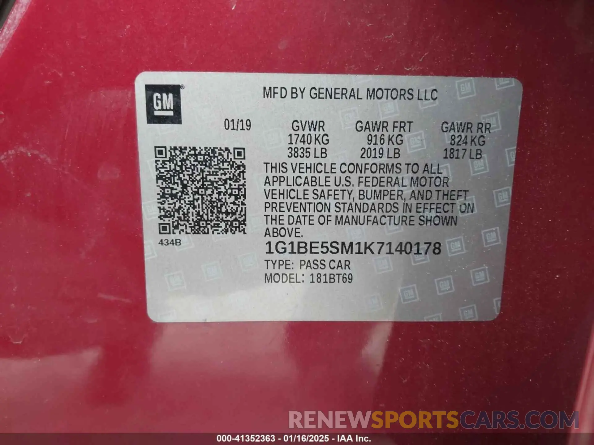 9 Photograph of a damaged car 1G1BE5SM1K7140178 CHEVROLET CRUZE 2019