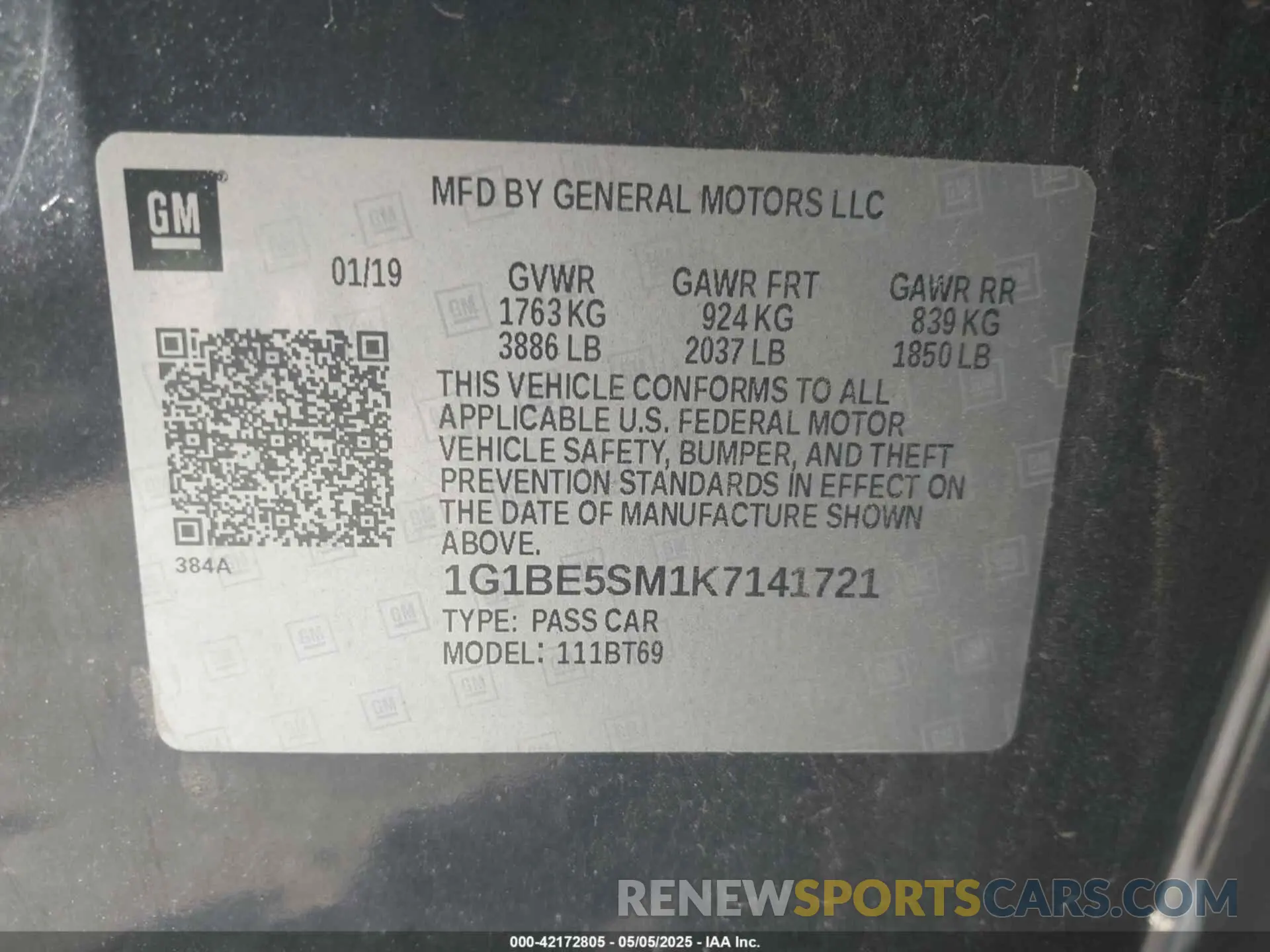 9 Photograph of a damaged car 1G1BE5SM1K7141721 CHEVROLET CRUZE 2019
