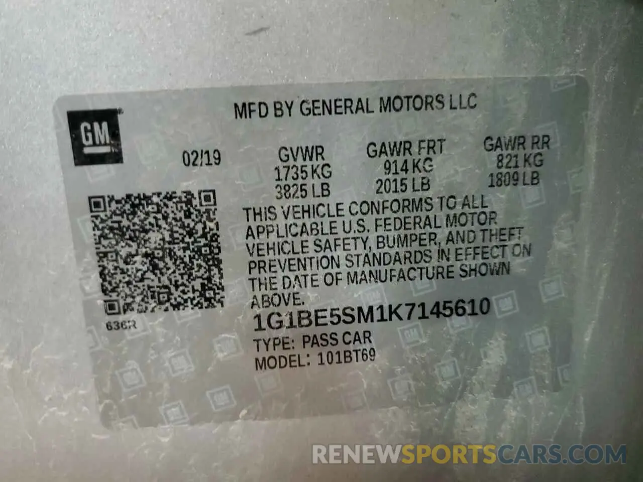 13 Photograph of a damaged car 1G1BE5SM1K7145610 CHEVROLET CRUZE 2019