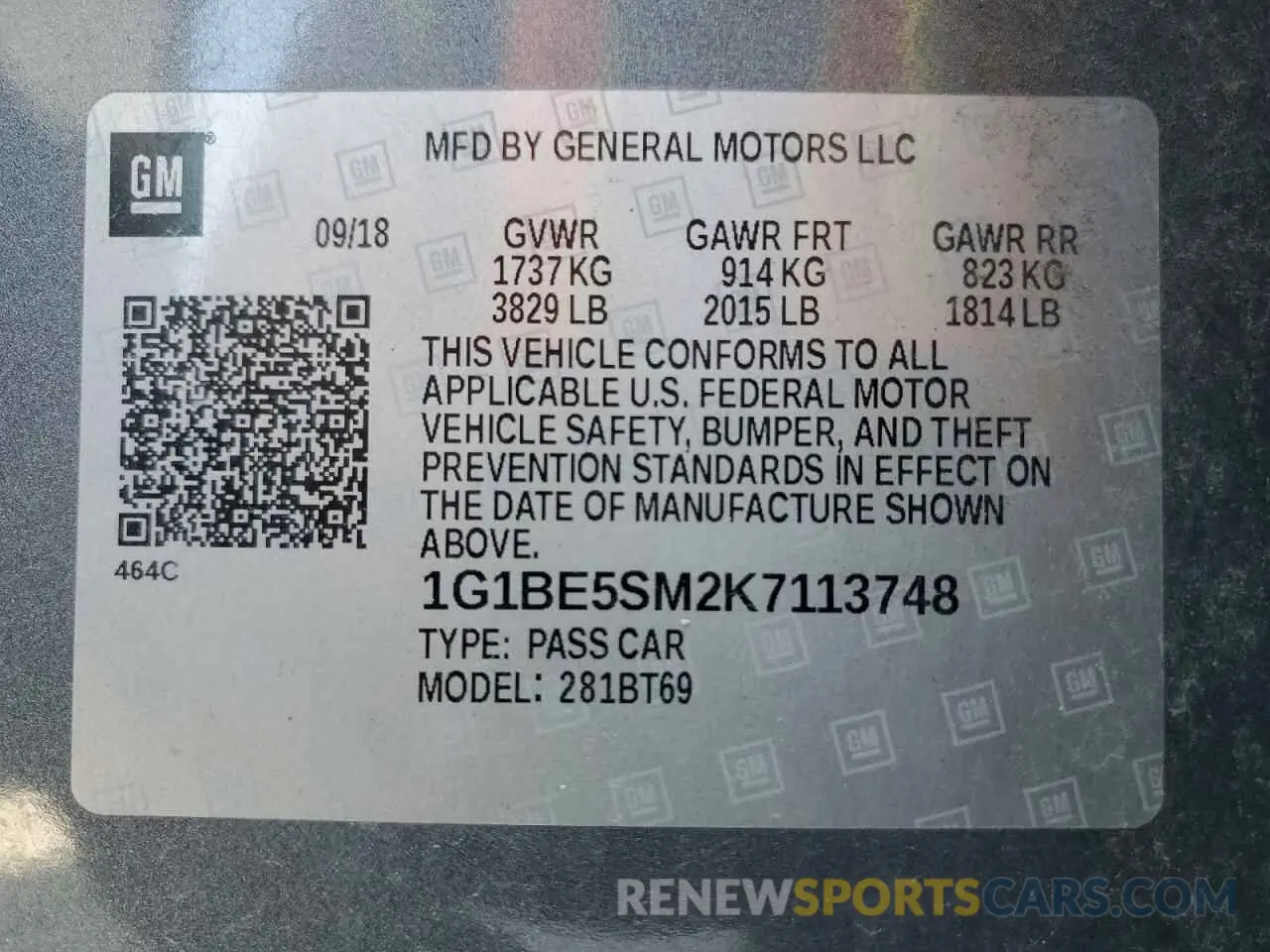 12 Photograph of a damaged car 1G1BE5SM2K7113748 CHEVROLET CRUZE 2019