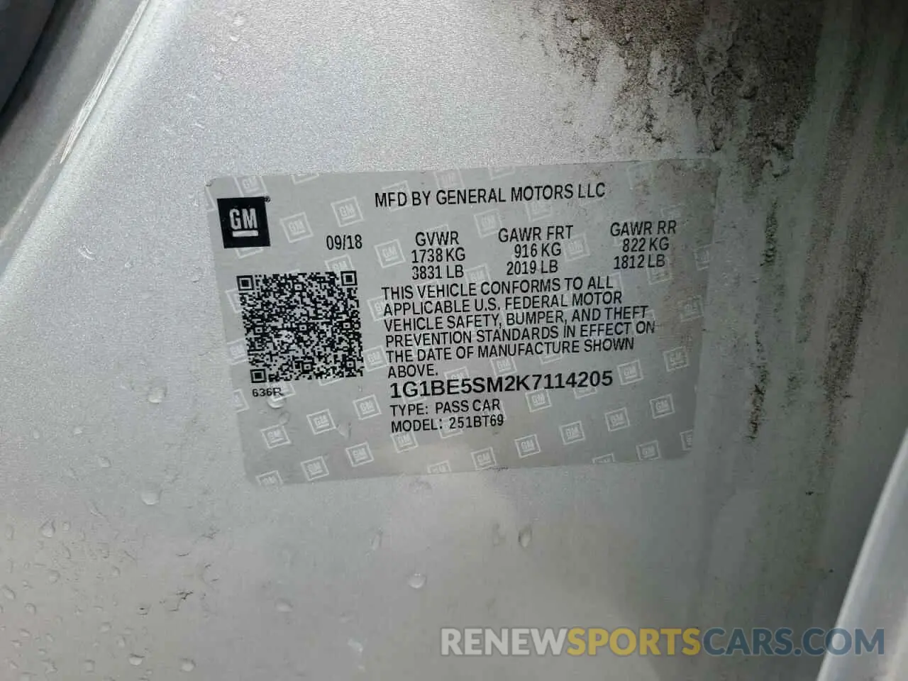 12 Photograph of a damaged car 1G1BE5SM2K7114205 CHEVROLET CRUZE 2019