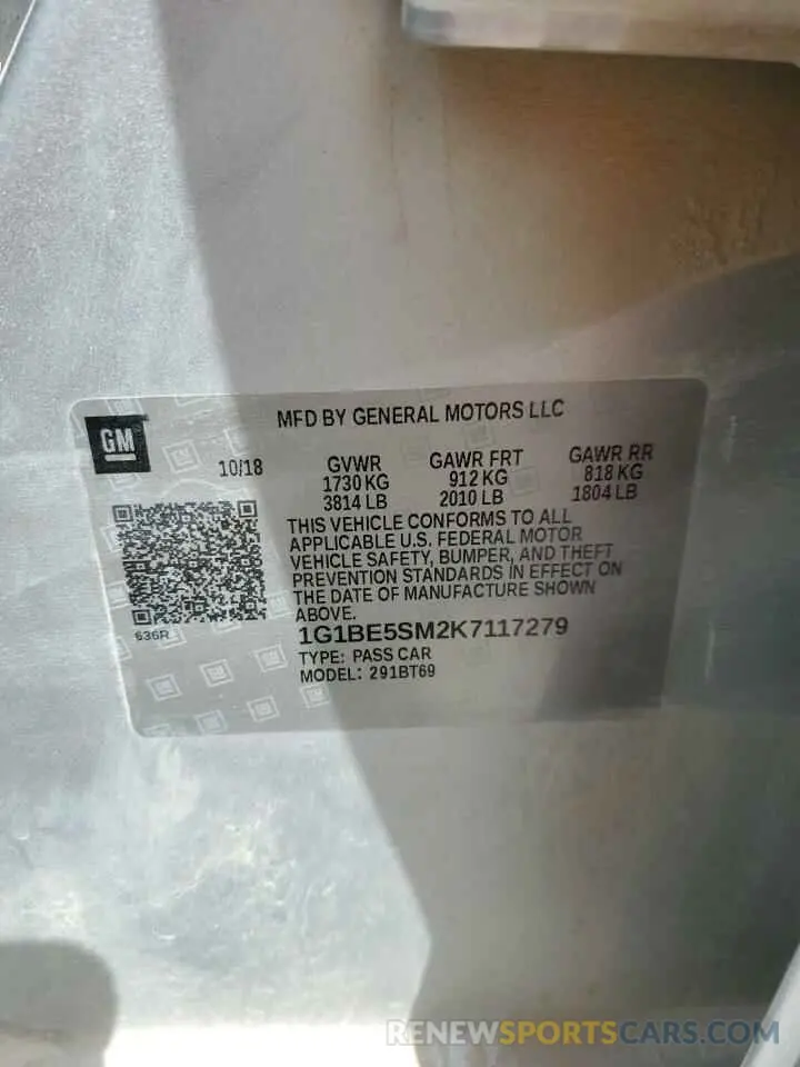 12 Photograph of a damaged car 1G1BE5SM2K7117279 CHEVROLET CRUZE 2019