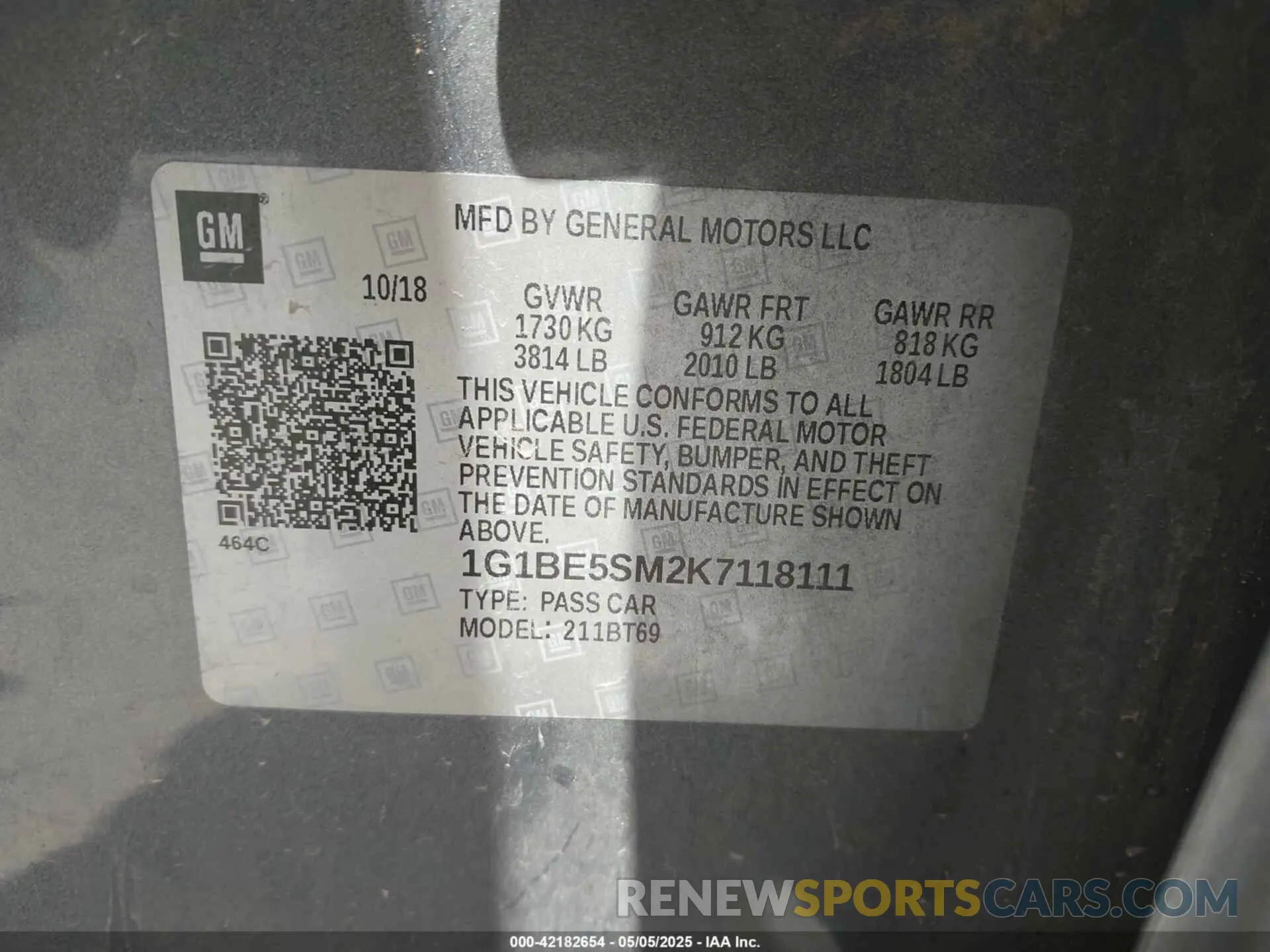 9 Photograph of a damaged car 1G1BE5SM2K7118111 CHEVROLET CRUZE 2019