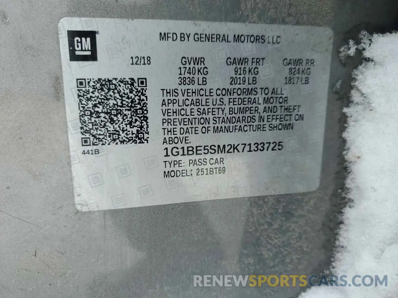 12 Photograph of a damaged car 1G1BE5SM2K7133725 CHEVROLET CRUZE 2019