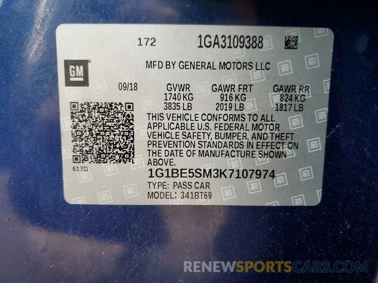 12 Photograph of a damaged car 1G1BE5SM3K7107974 CHEVROLET CRUZE 2019