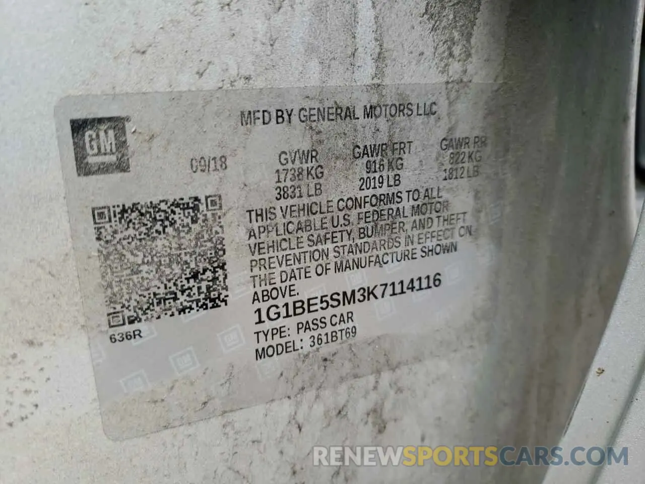 13 Photograph of a damaged car 1G1BE5SM3K7114116 CHEVROLET CRUZE 2019