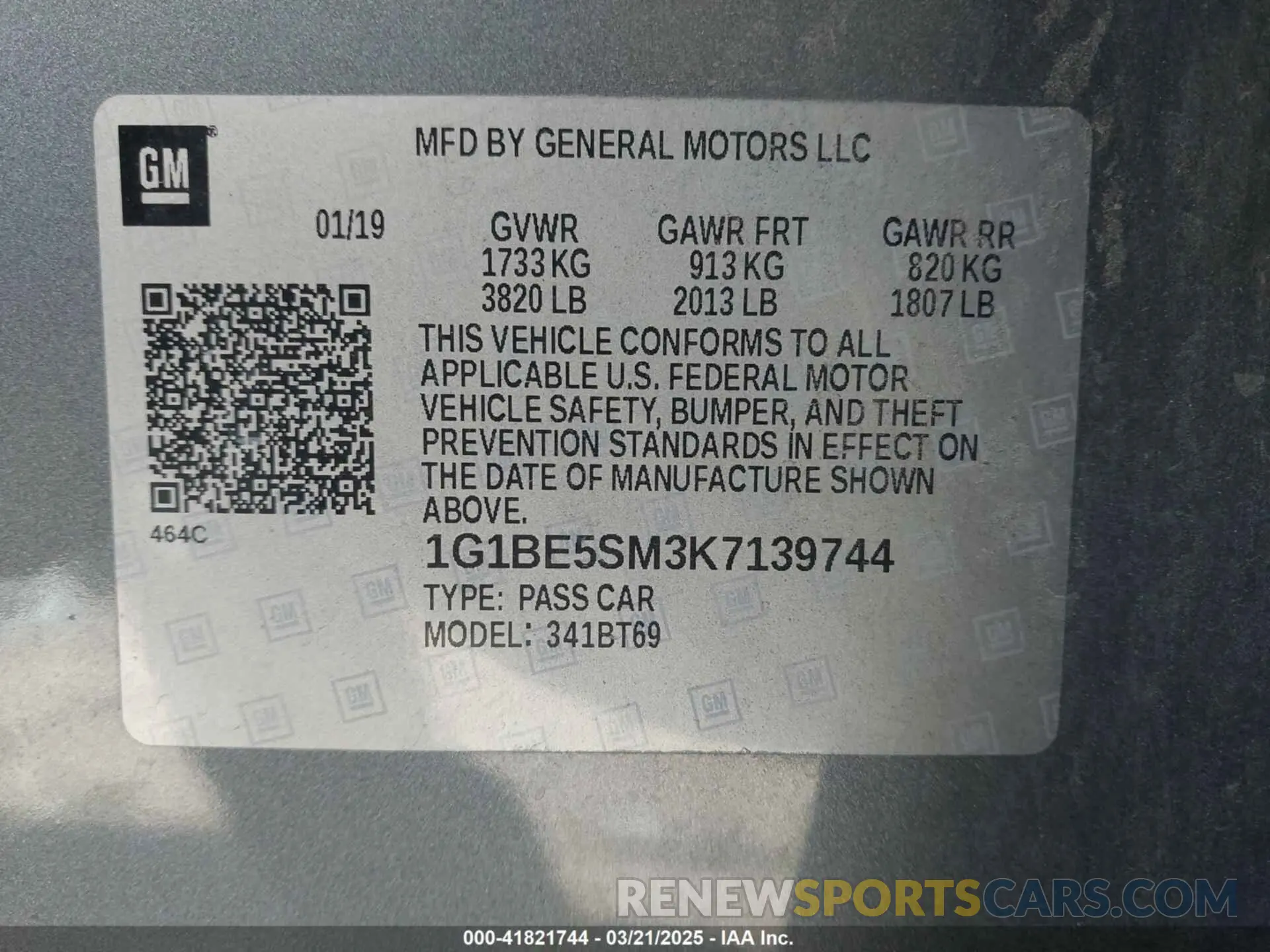 9 Photograph of a damaged car 1G1BE5SM3K7139744 CHEVROLET CRUZE 2019
