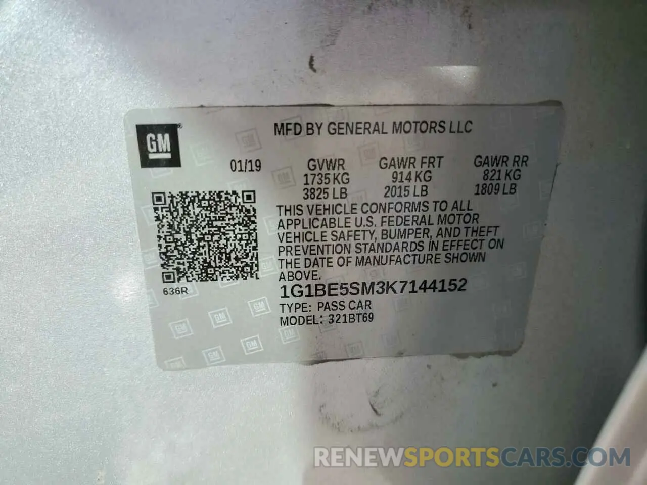 12 Photograph of a damaged car 1G1BE5SM3K7144152 CHEVROLET CRUZE 2019