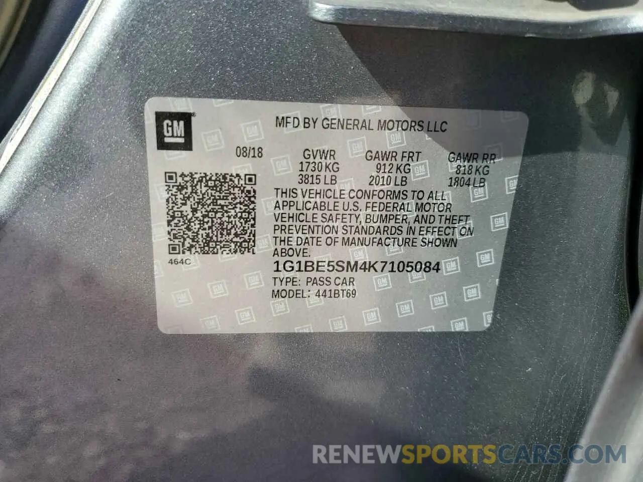 12 Photograph of a damaged car 1G1BE5SM4K7105084 CHEVROLET CRUZE 2019