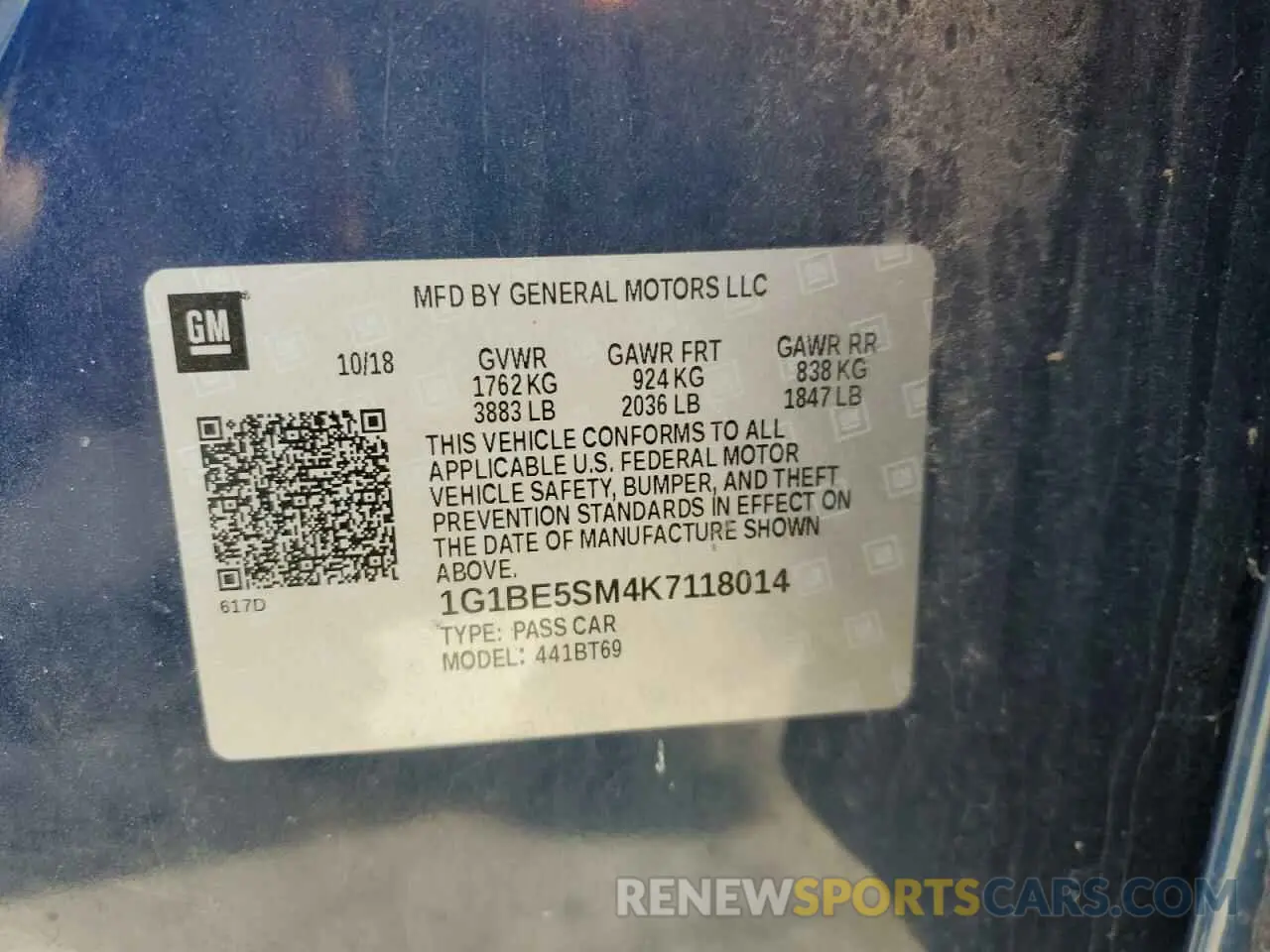 13 Photograph of a damaged car 1G1BE5SM4K7118014 CHEVROLET CRUZE 2019