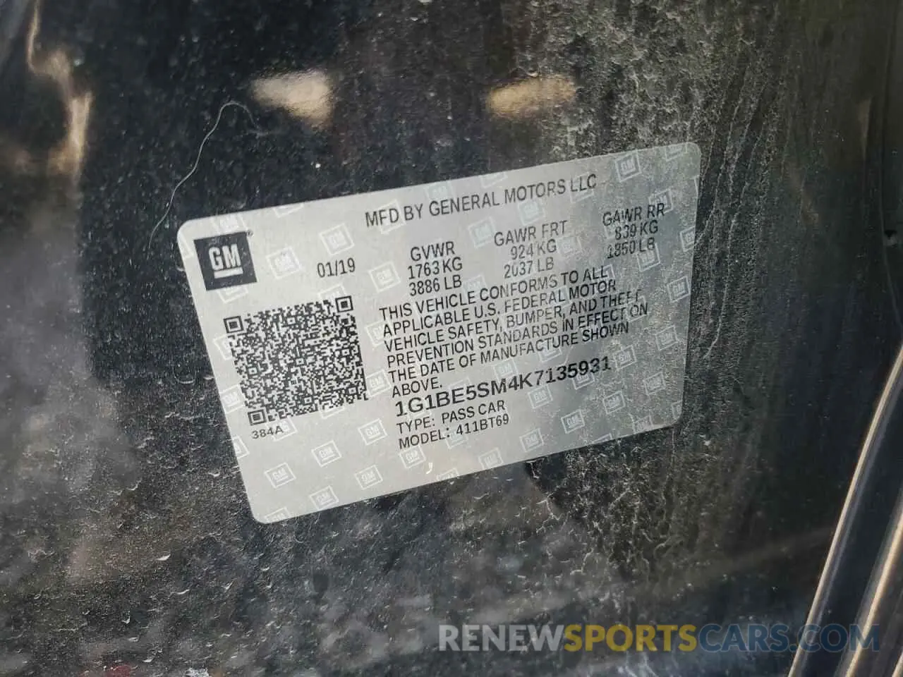 13 Photograph of a damaged car 1G1BE5SM4K7135931 CHEVROLET CRUZE 2019