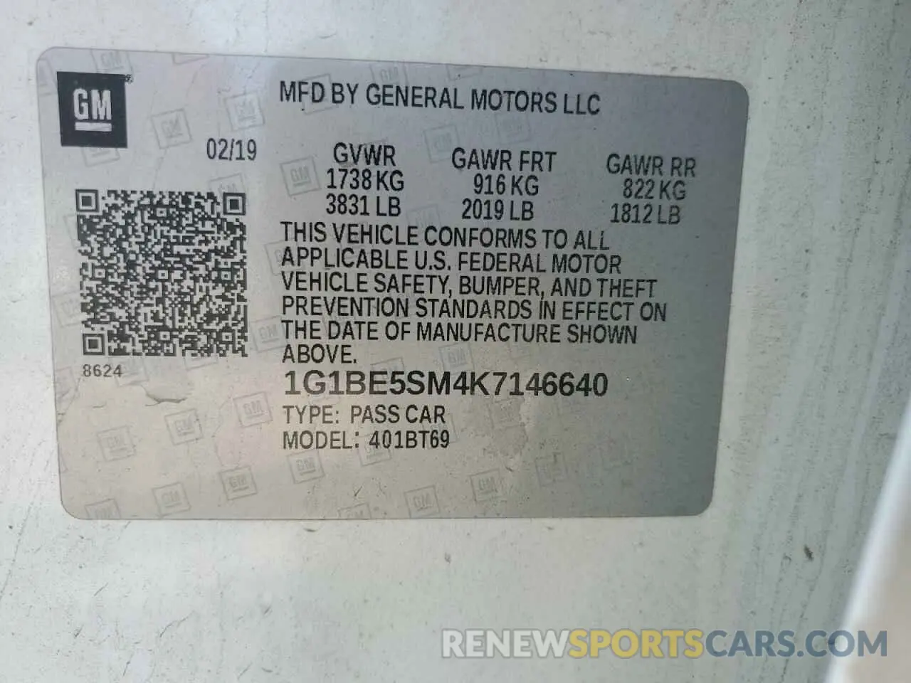 12 Photograph of a damaged car 1G1BE5SM4K7146640 CHEVROLET CRUZE 2019