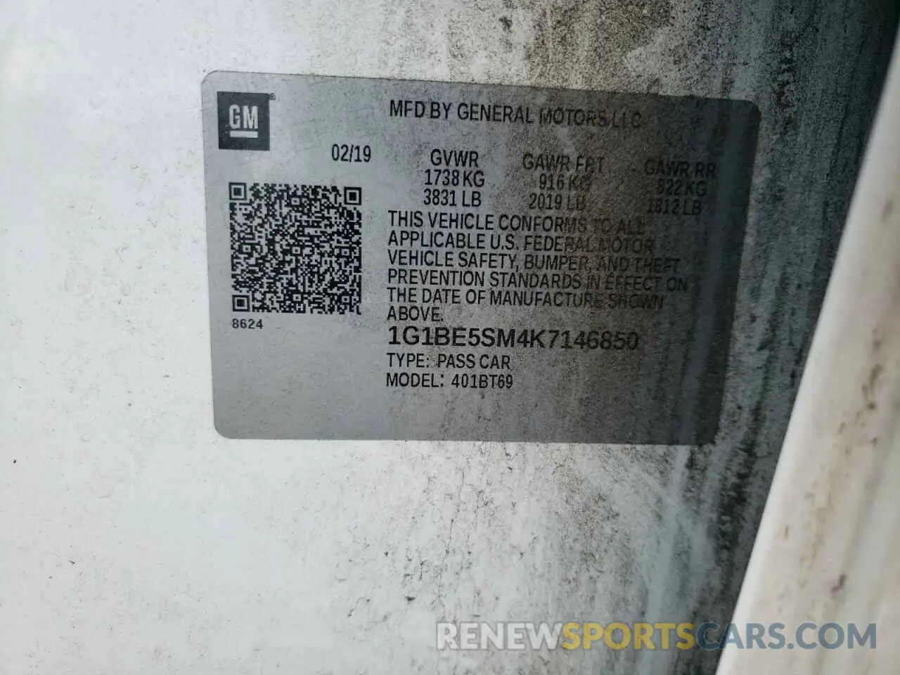 14 Photograph of a damaged car 1G1BE5SM4K7146850 CHEVROLET CRUZE 2019