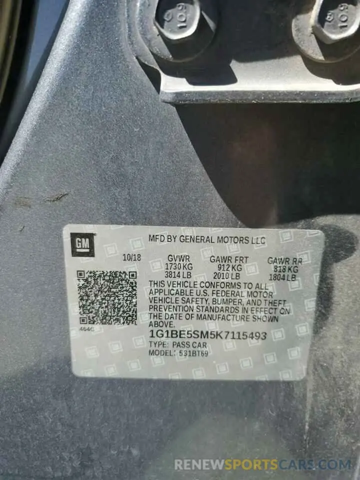 12 Photograph of a damaged car 1G1BE5SM5K7115493 CHEVROLET CRUZE 2019