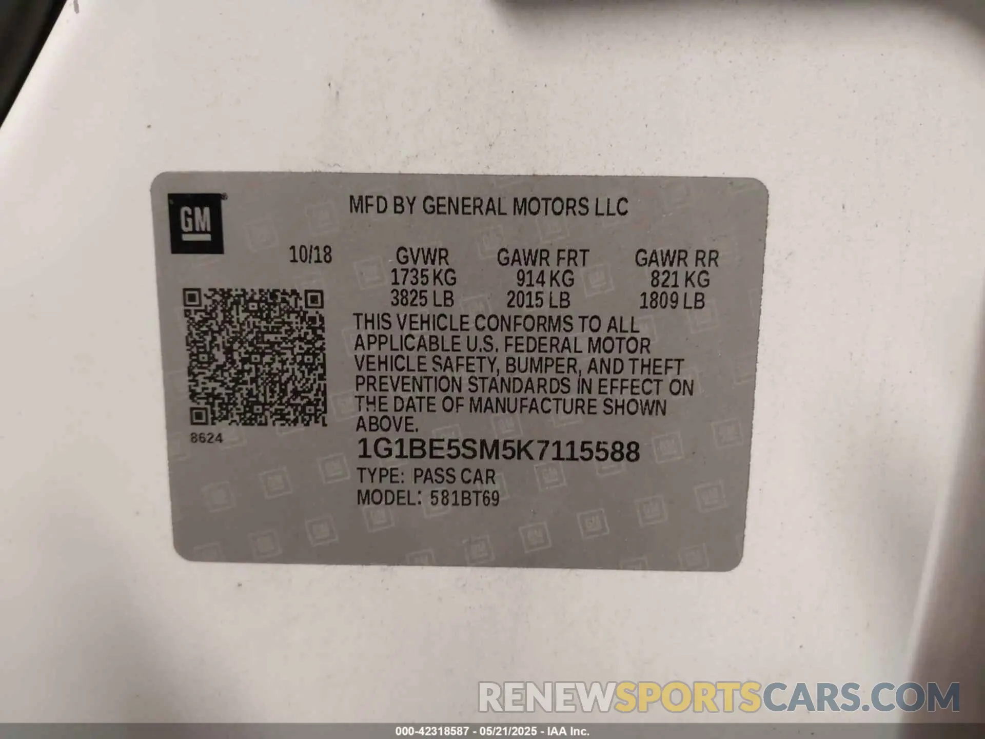 9 Photograph of a damaged car 1G1BE5SM5K7115588 CHEVROLET CRUZE 2019