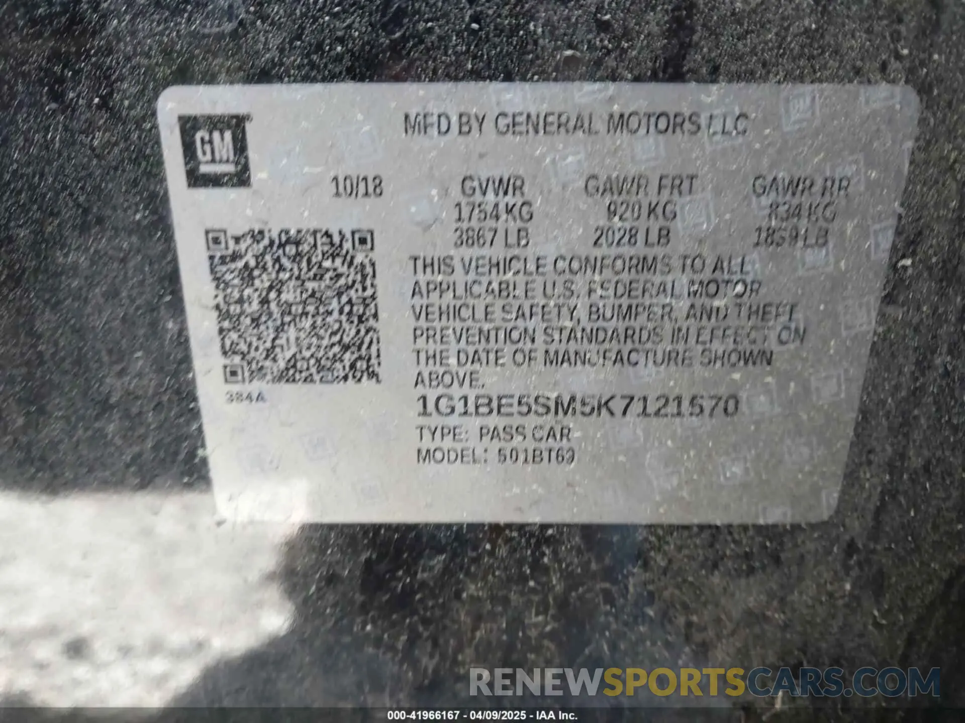 9 Photograph of a damaged car 1G1BE5SM5K7121570 CHEVROLET CRUZE 2019