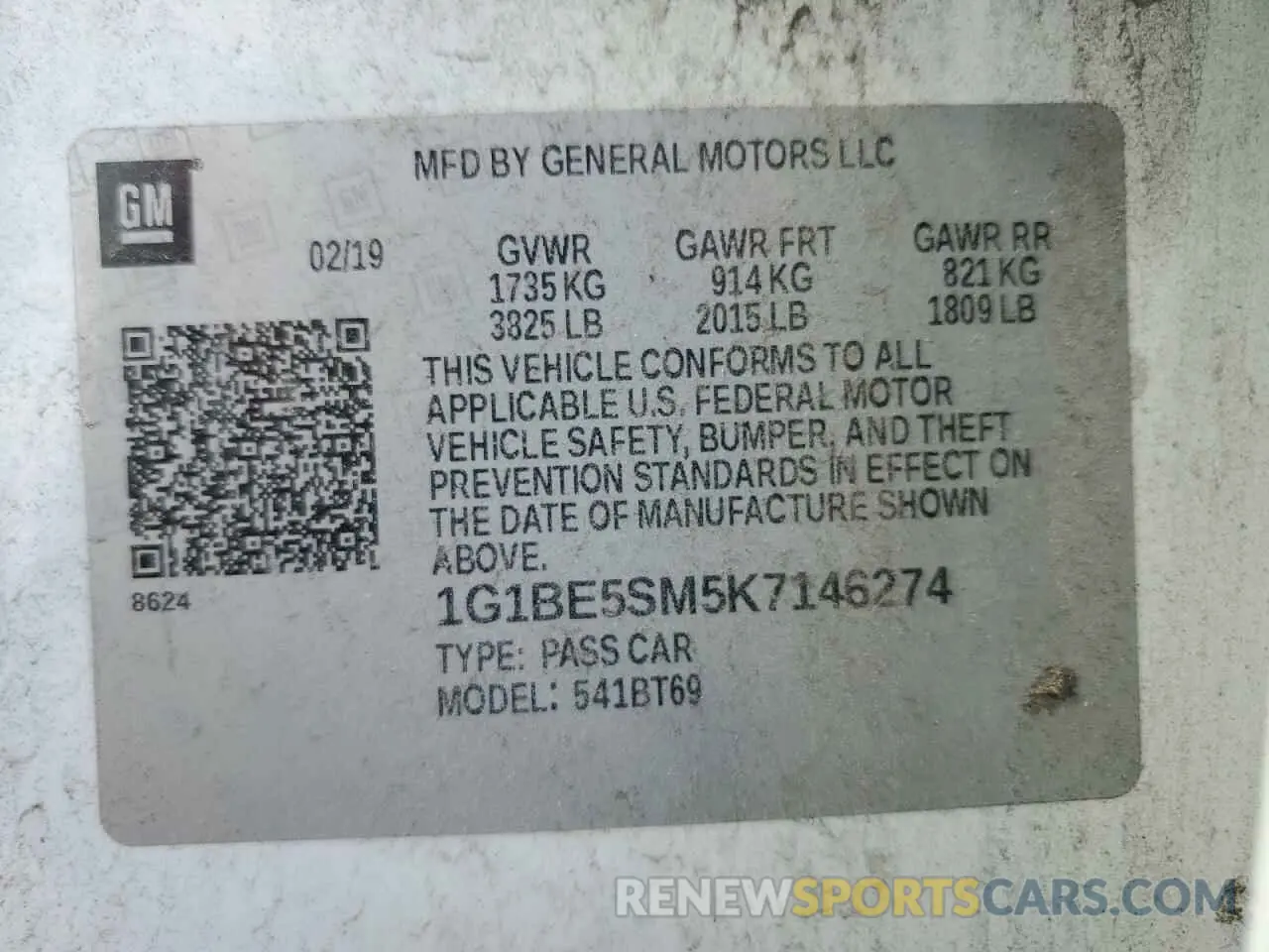 12 Photograph of a damaged car 1G1BE5SM5K7146274 CHEVROLET CRUZE 2019