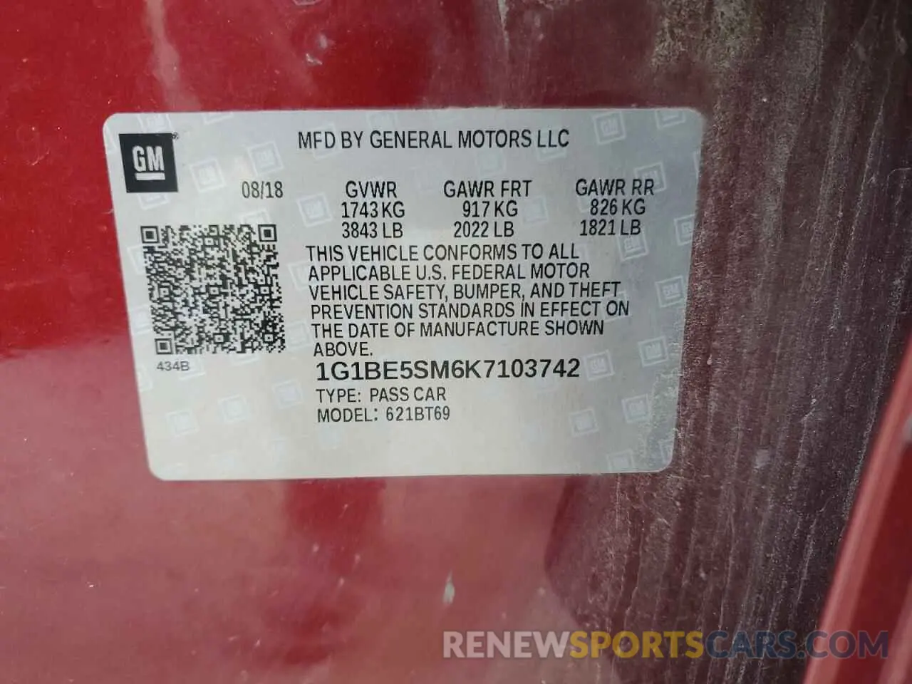 12 Photograph of a damaged car 1G1BE5SM6K7103742 CHEVROLET CRUZE 2019