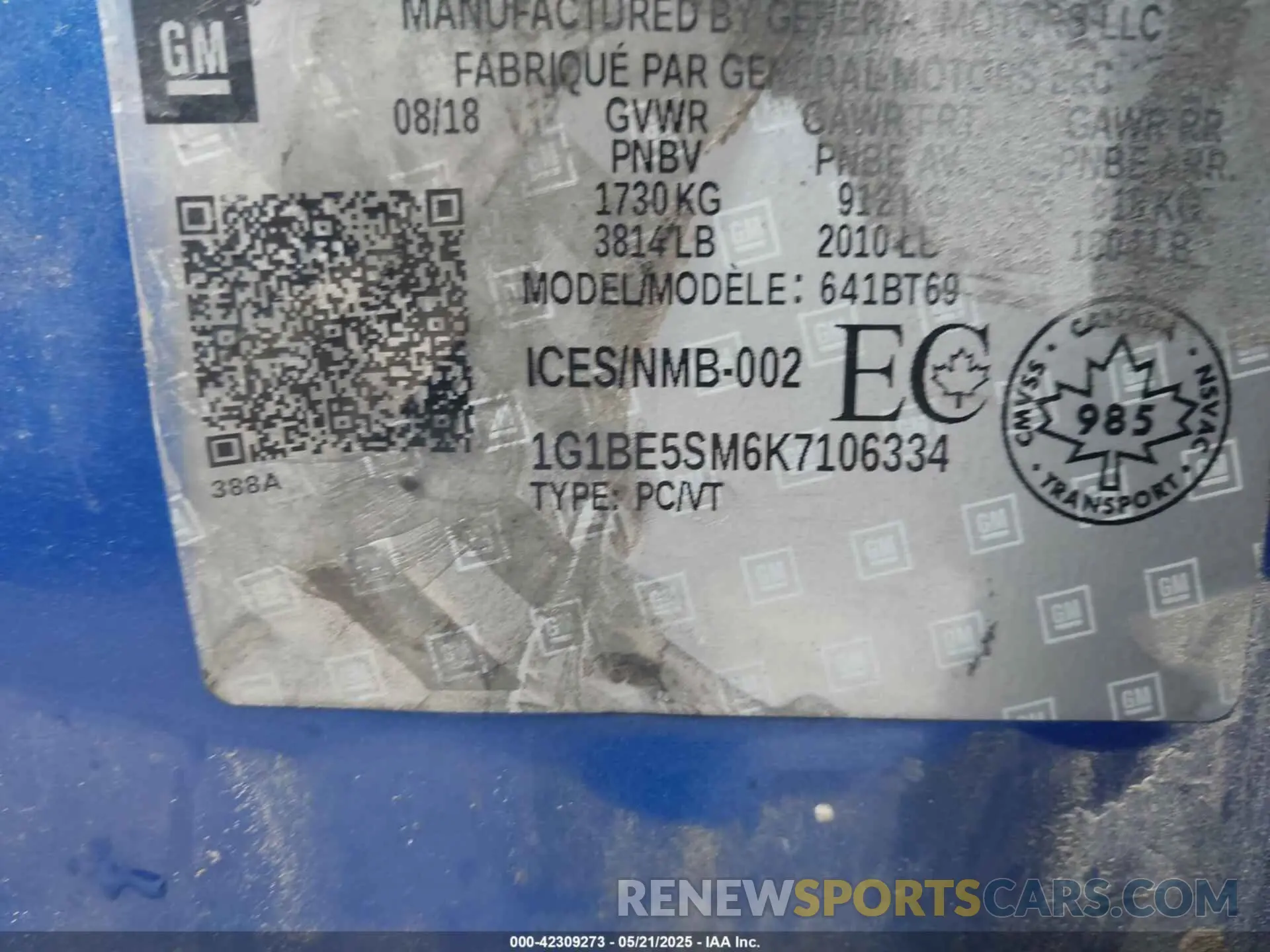 9 Photograph of a damaged car 1G1BE5SM6K7106334 CHEVROLET CRUZE 2019